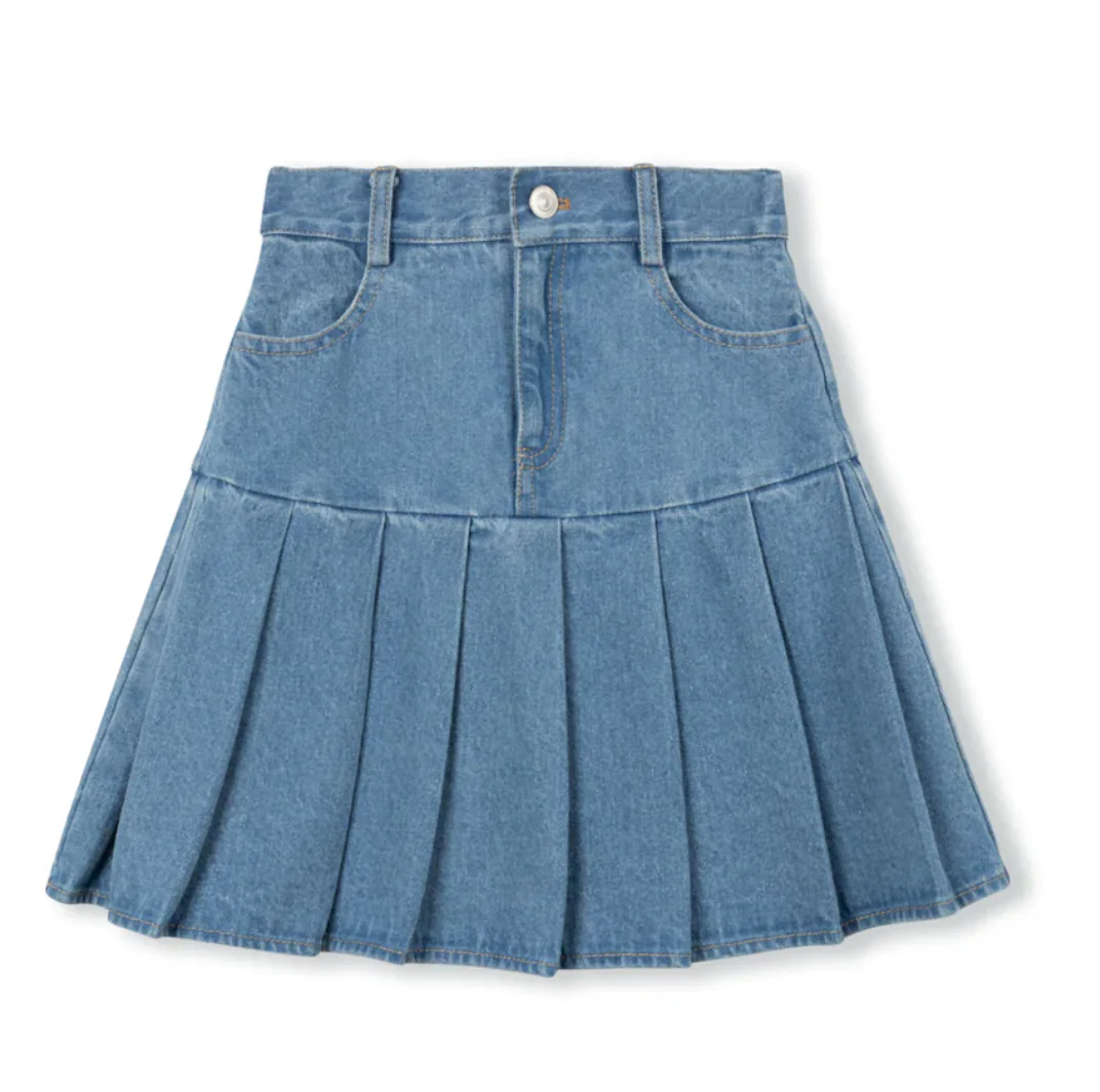 Cabana Denim Drop Yolk Pleated Skirt