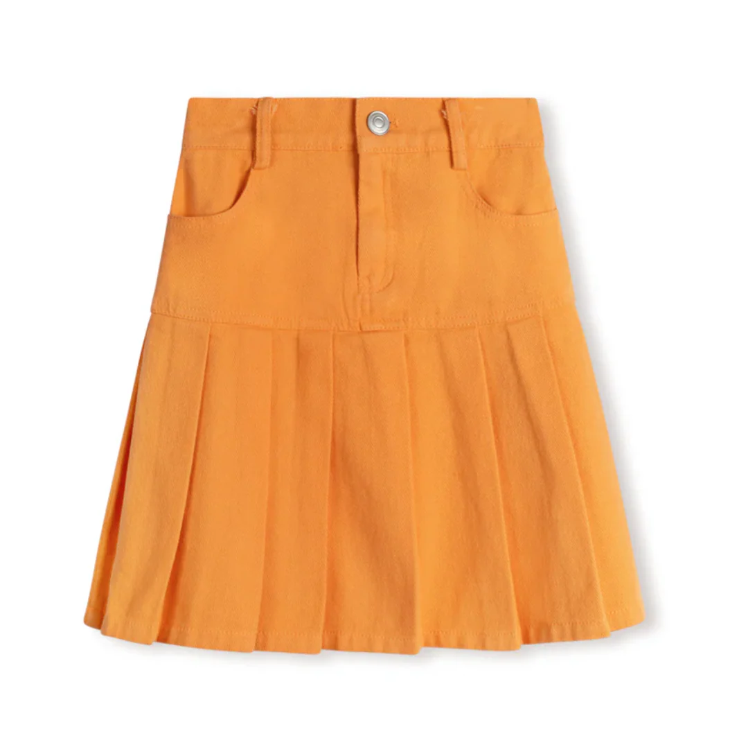 Cabana Orange Denim Drop Yolk Pleated Skirt