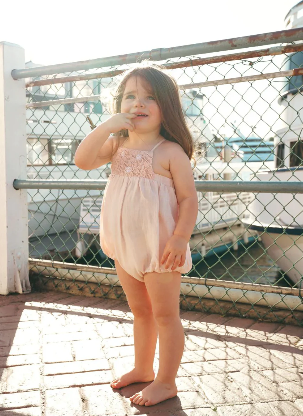 Calla Lili Baby Girl Linen Romper - Pink - Image 2