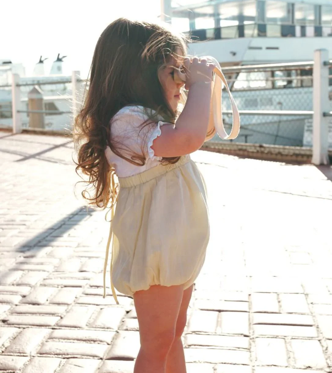 Calla Lili Baby Girl Linen Romper - Yellow - Image 2