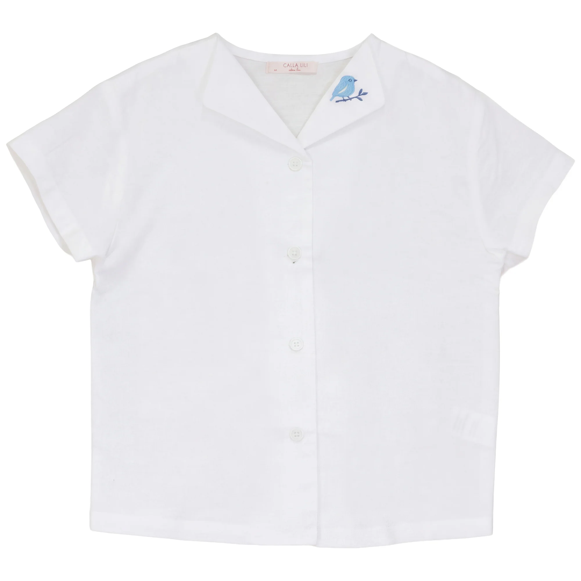 Calla Lili Boy Linen Shirt With Bird - White/Blue