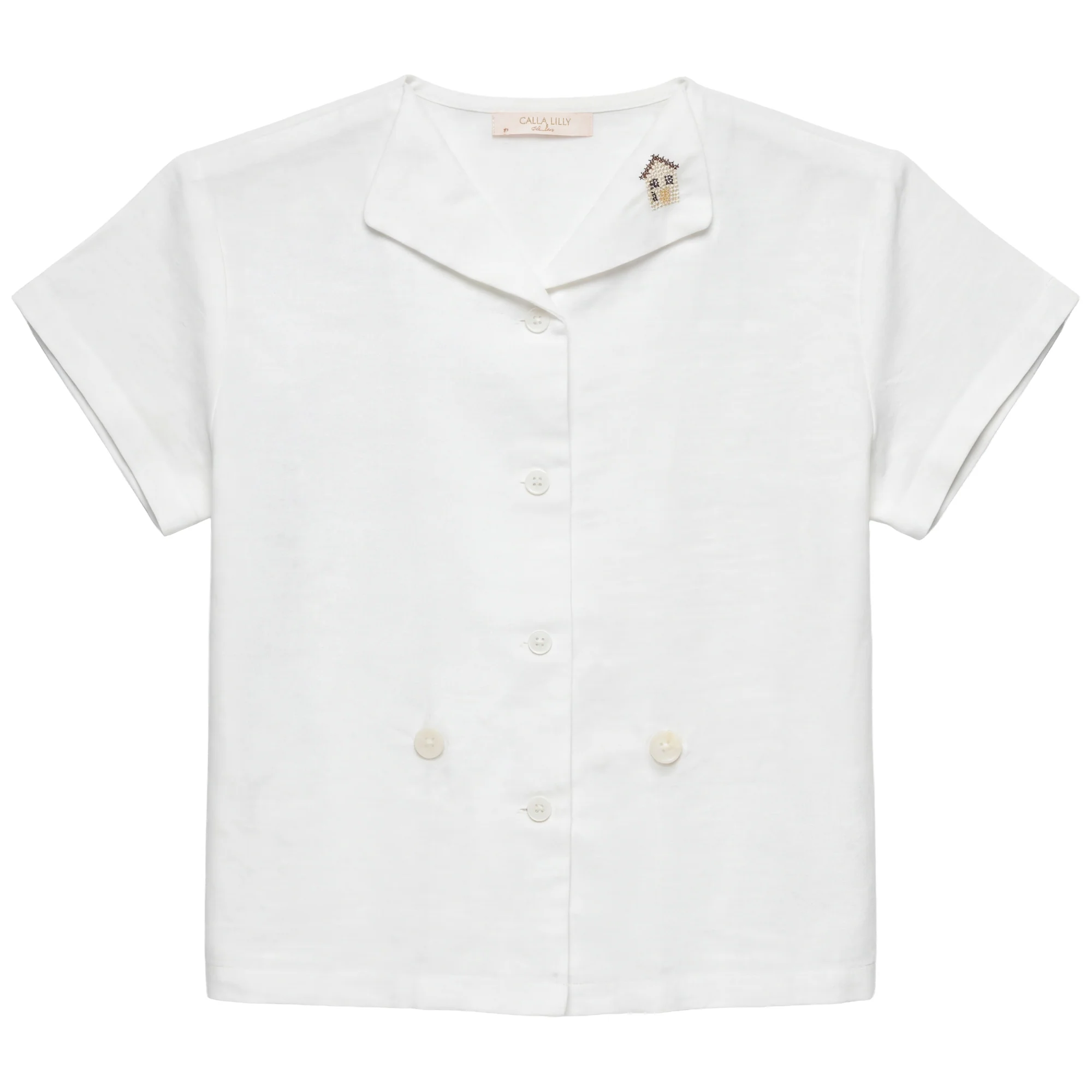 Calla Lili Boy Linen Shirt With House - White/Sand