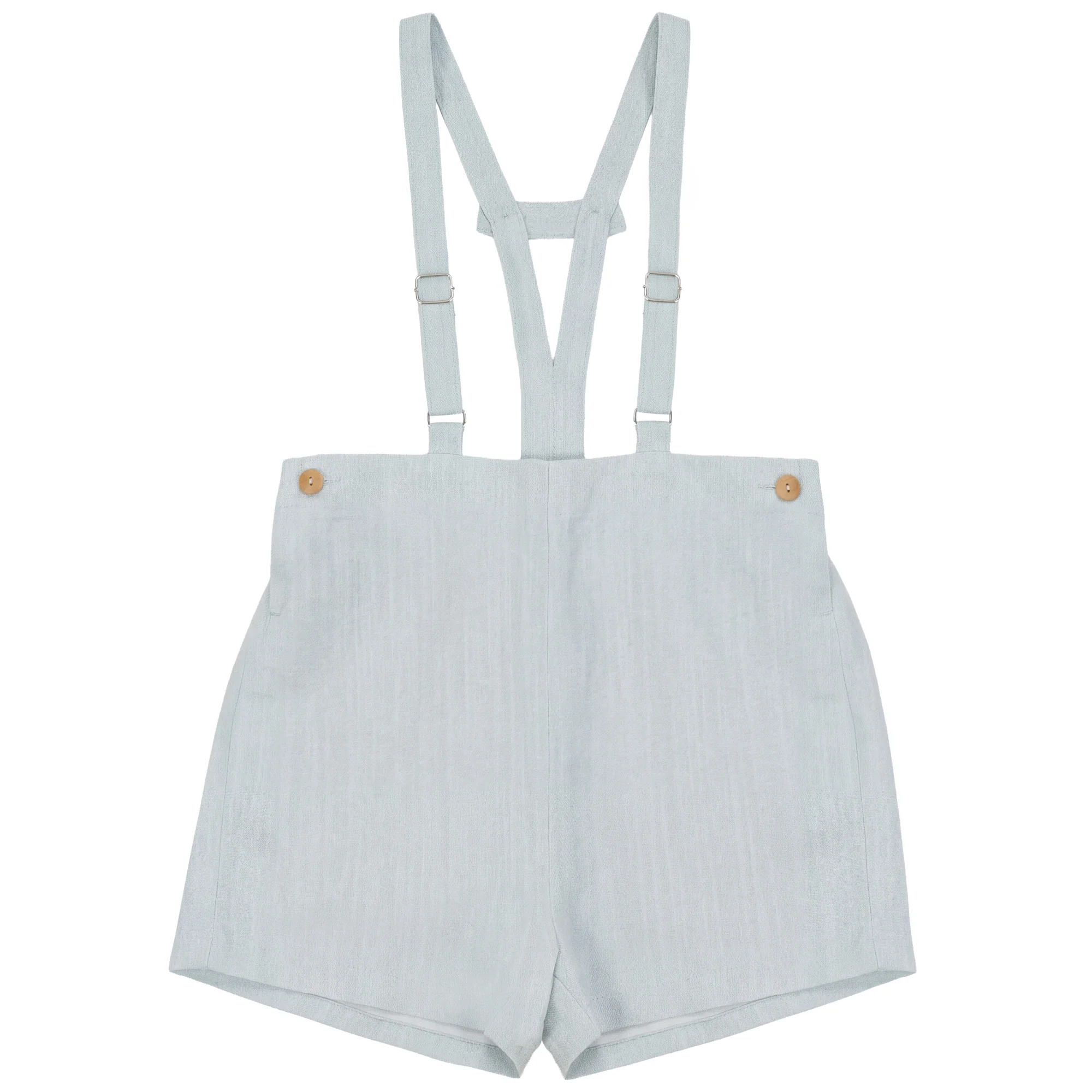 Calla Lili Boy Linen Shorts W Suspenders - Blue Sage