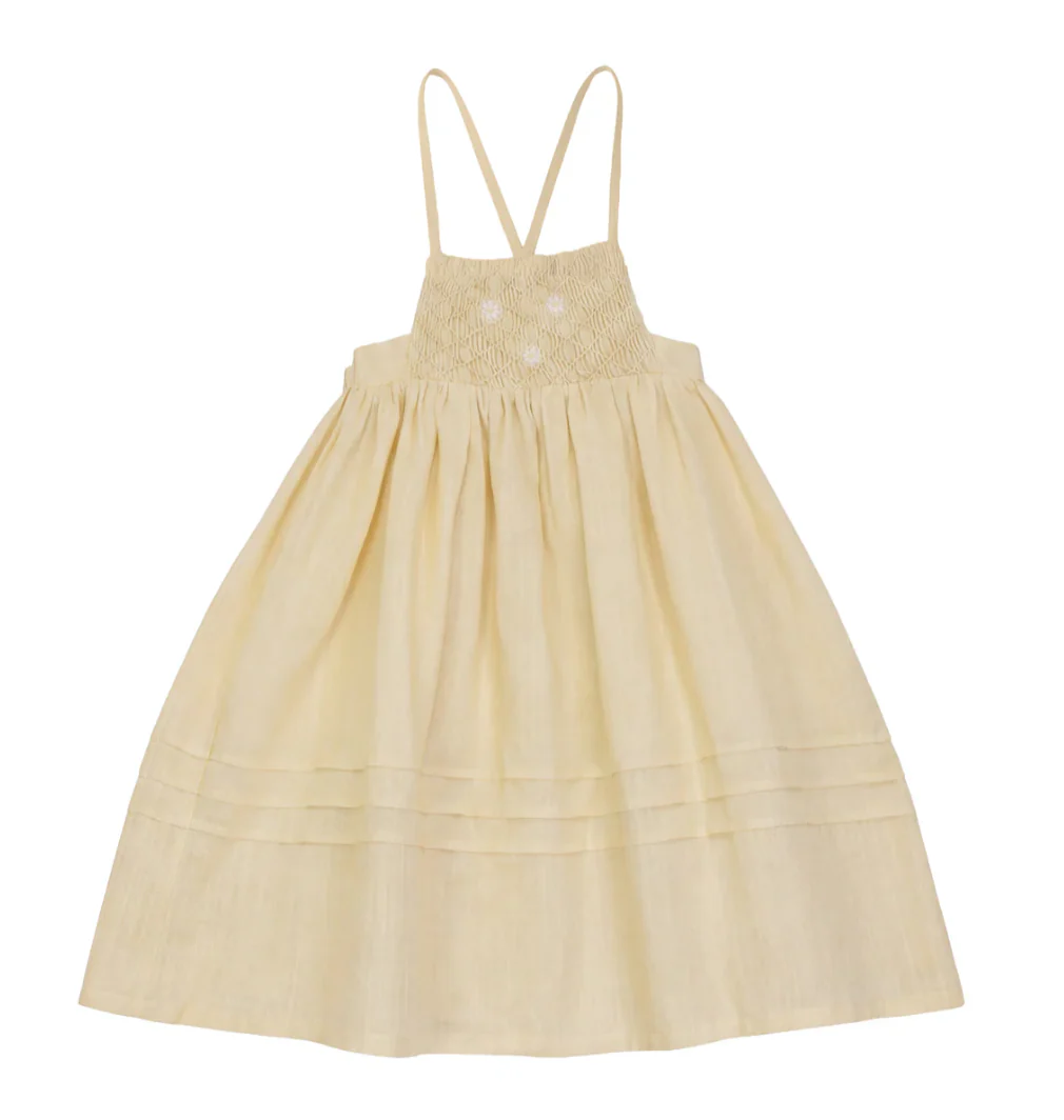 Calla Lili Girl Dress With Daisies - Yellow
