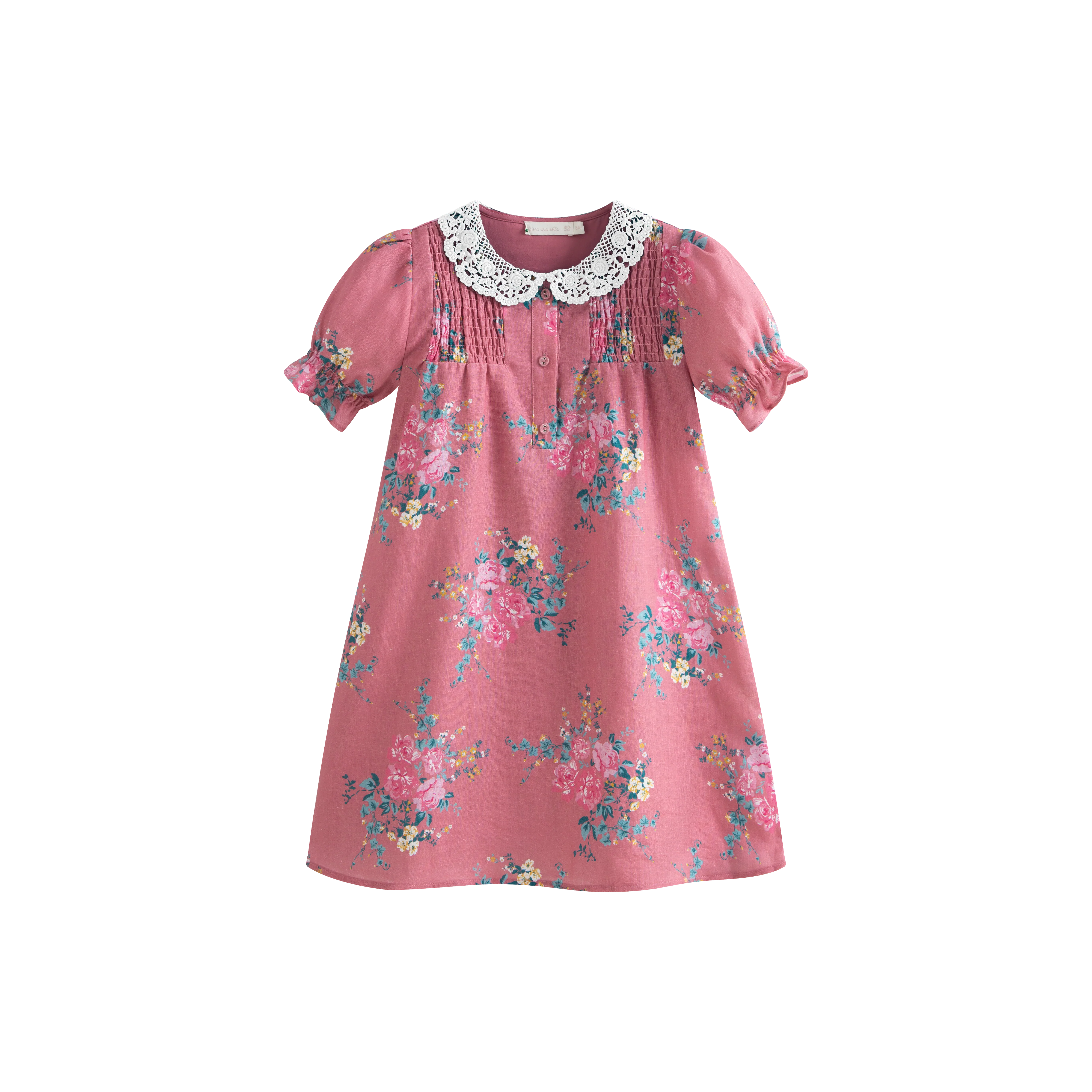 Cera Una Volta Loredana Dress Pink Flowers (Cream Collar)