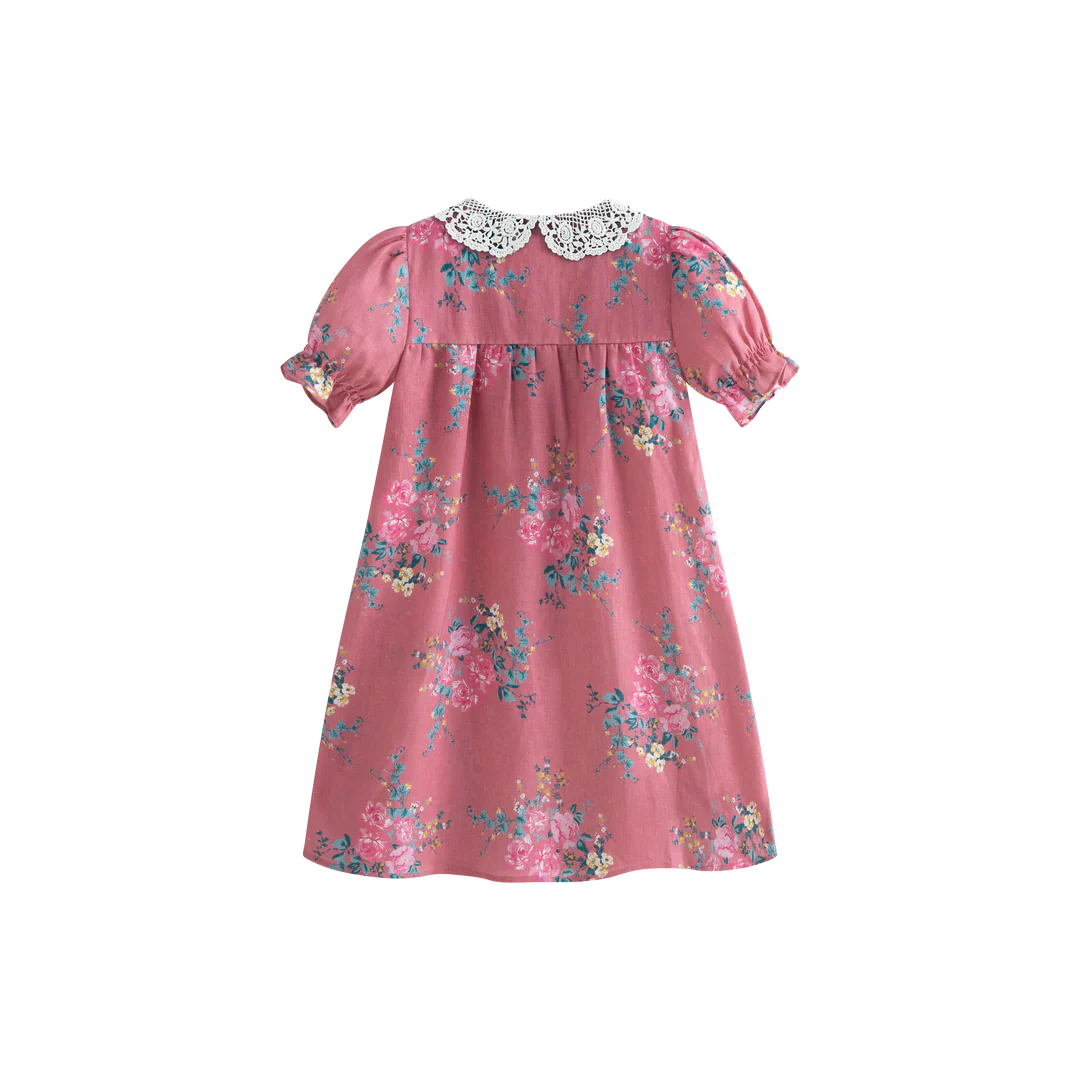 Cera Una Volta Loredana Dress Pink Flowers (Cream Collar) - Image 2
