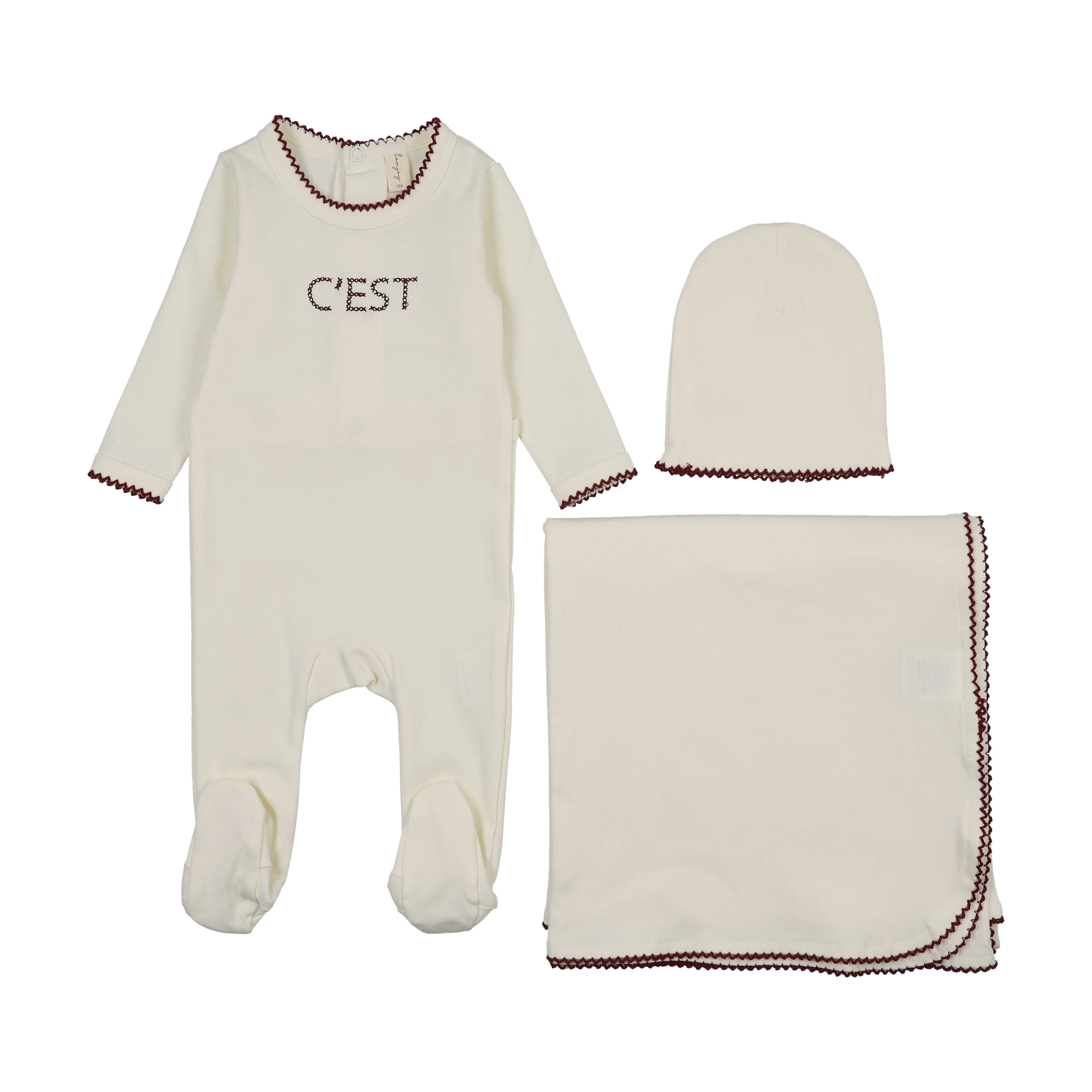 Bonjoy Cest Layette Set - Ivory/Wine