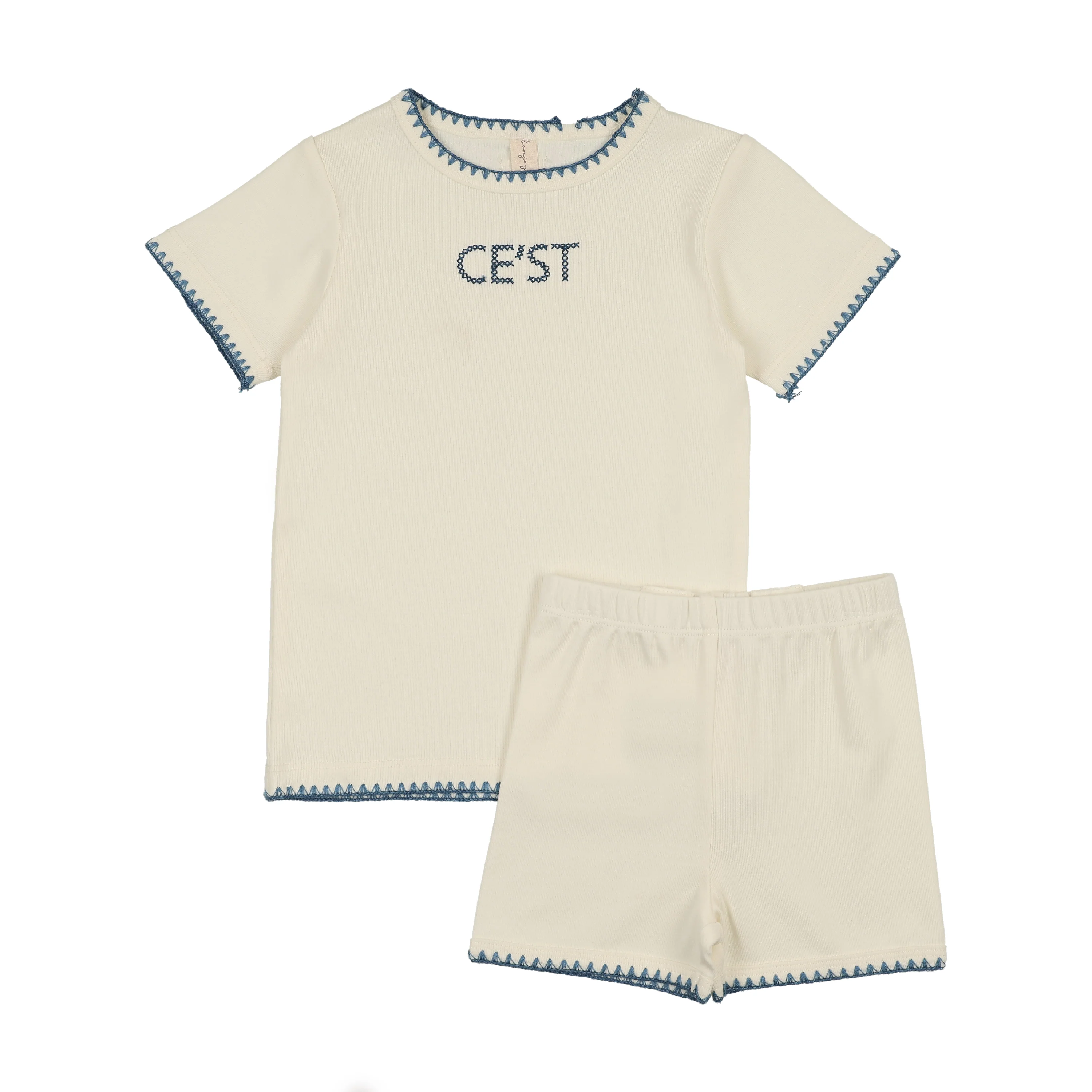 Bonjoy Cest Shorts Sleeve Lounge Set - Ivory/Blue