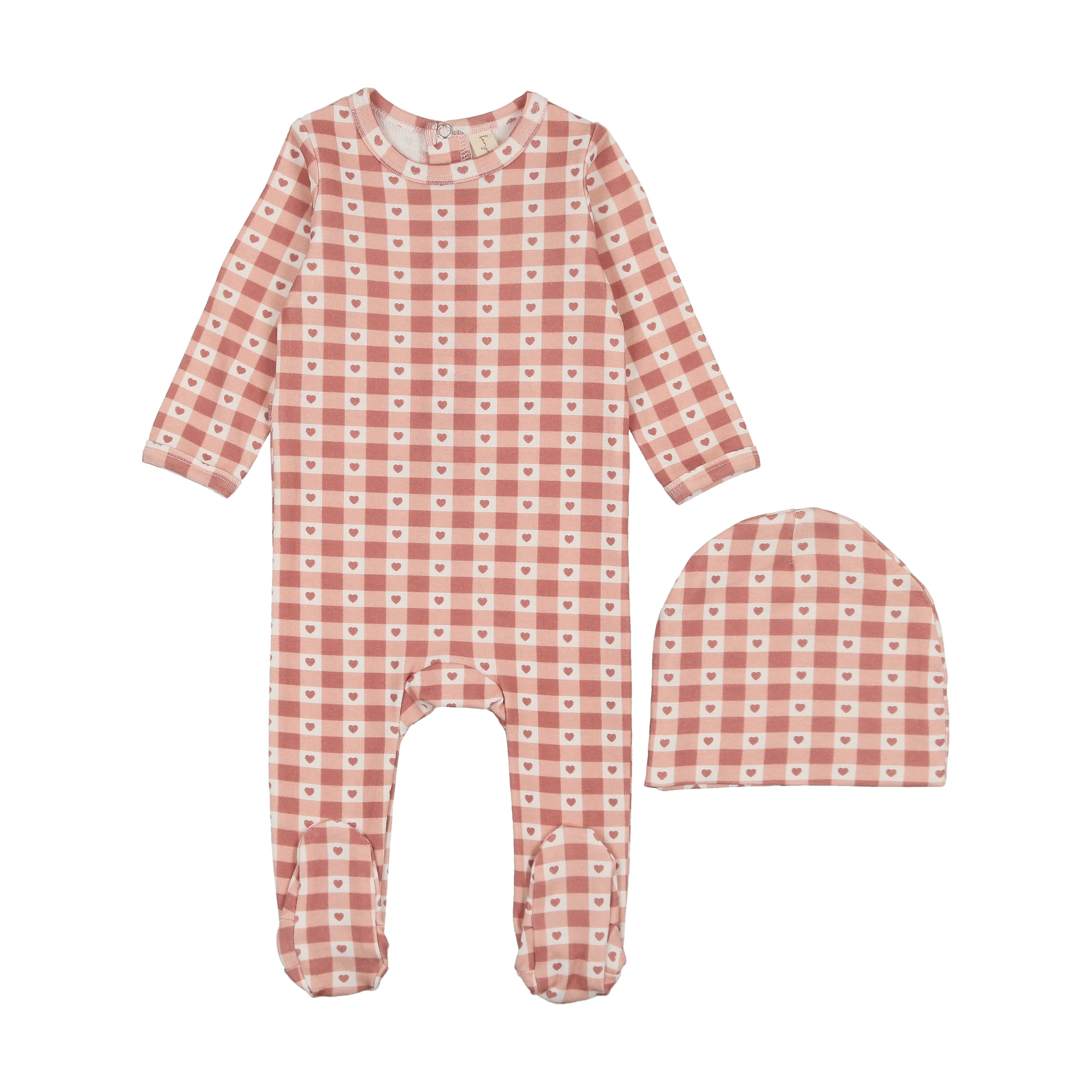 Bonjoy Checkered Charm Footie Set - Little Hearts