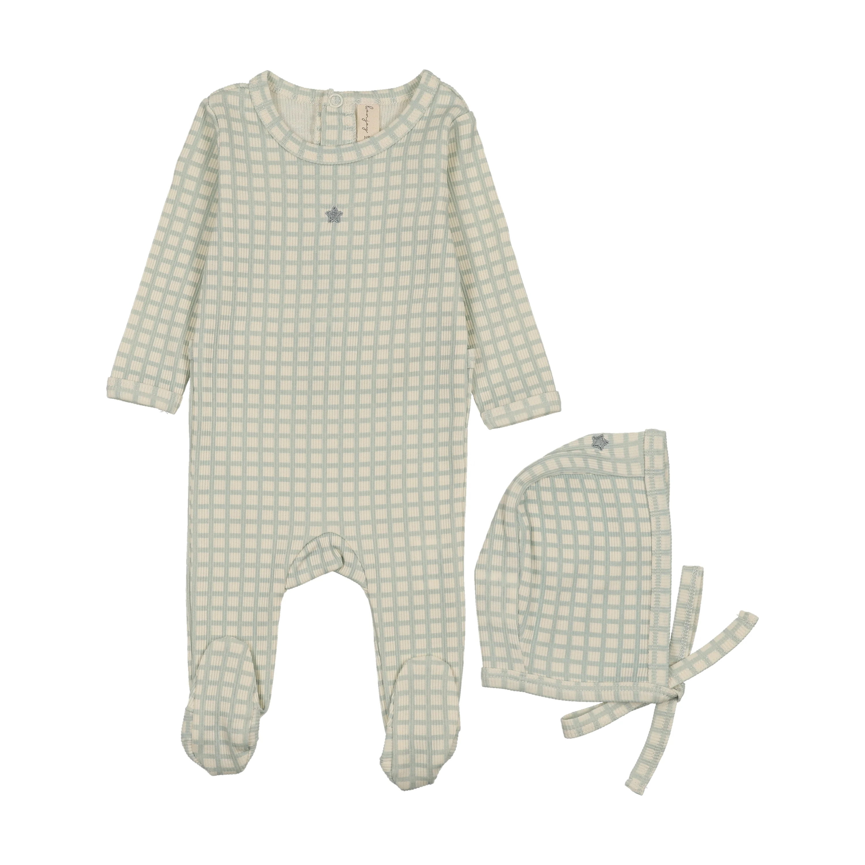 Bonjoy Checkered Dreams Footie Set - Blue Star