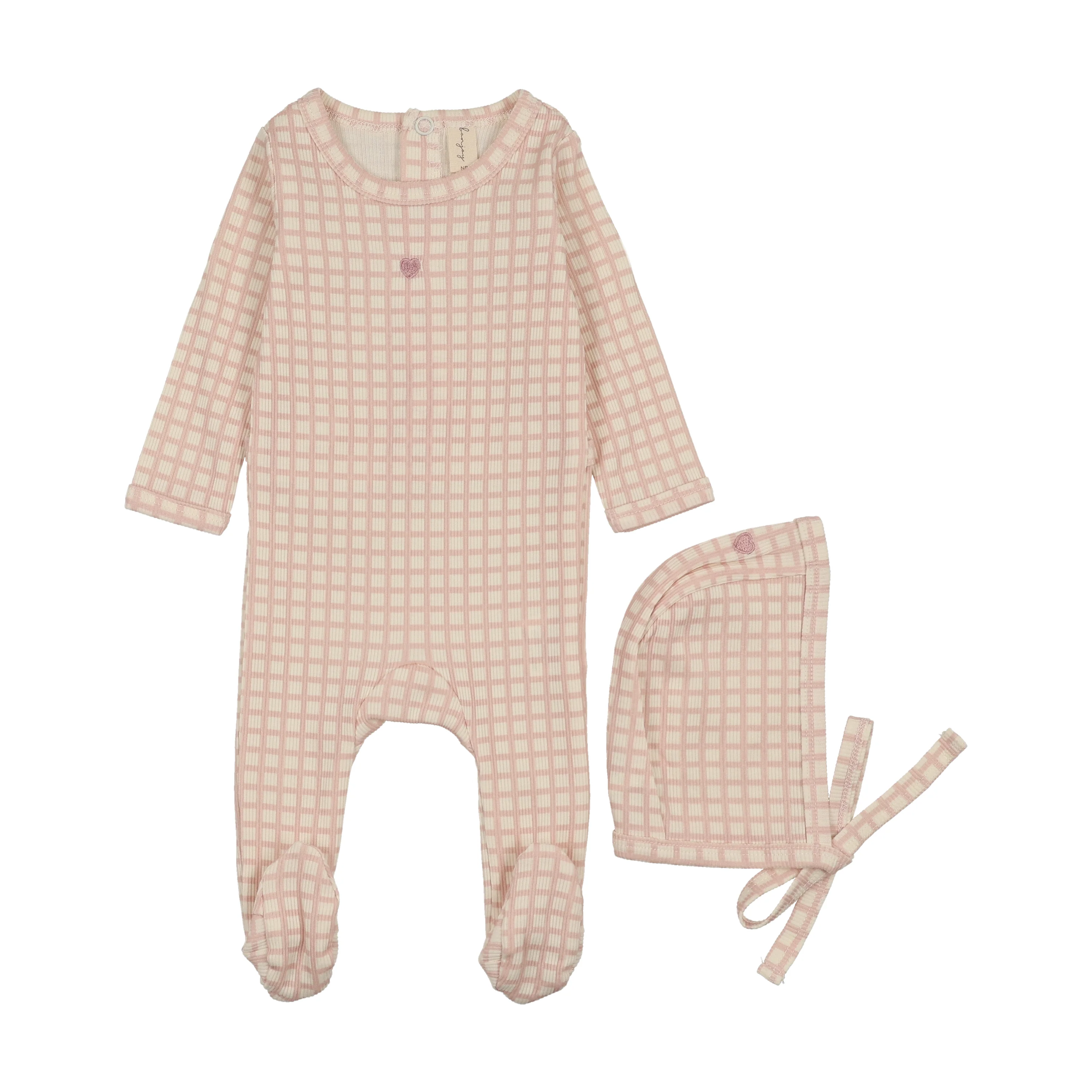 Bonjoy Checkered Dreams Footie Set - Pink Heart