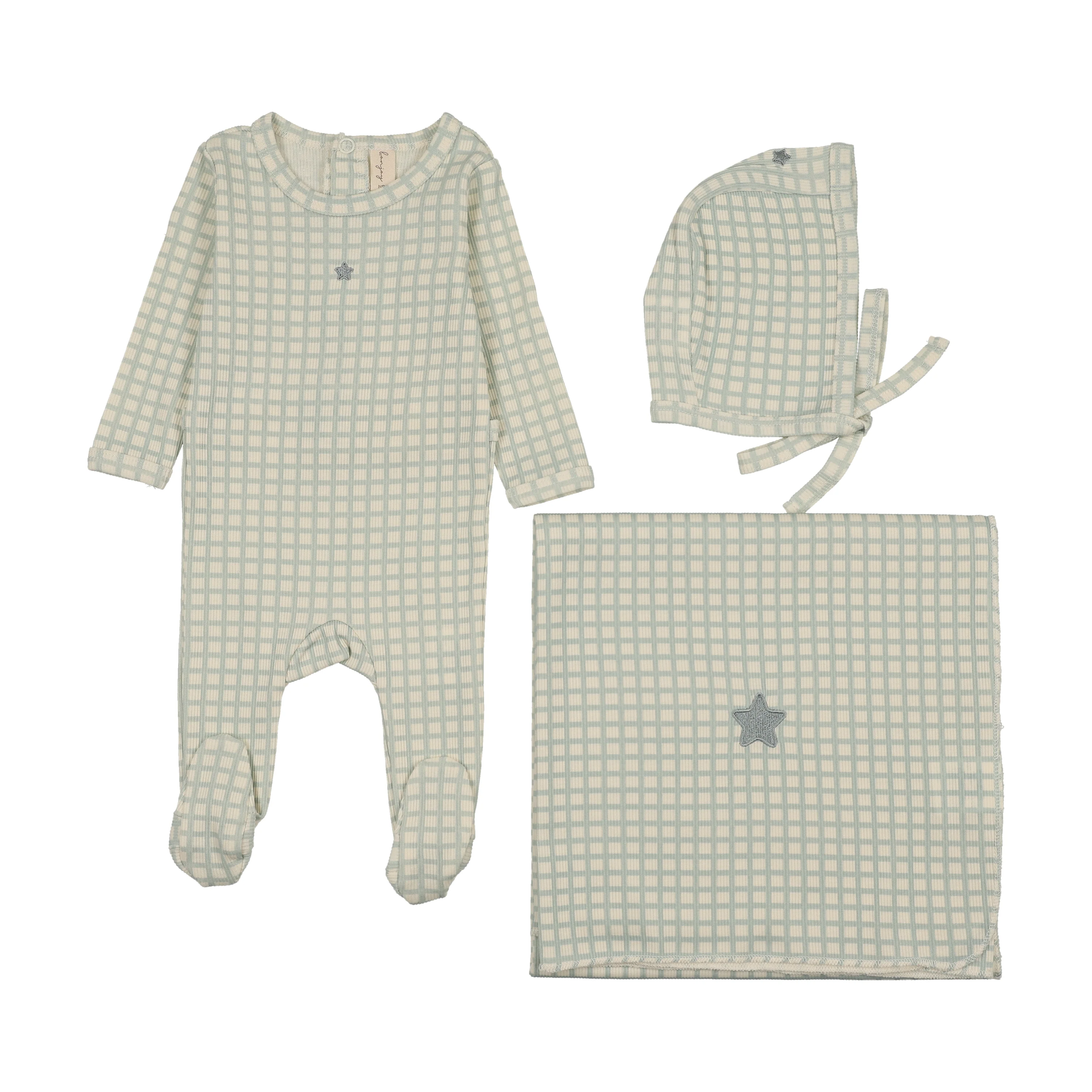 Bonjoy Checkered Dreams Layette Set - Blue Star