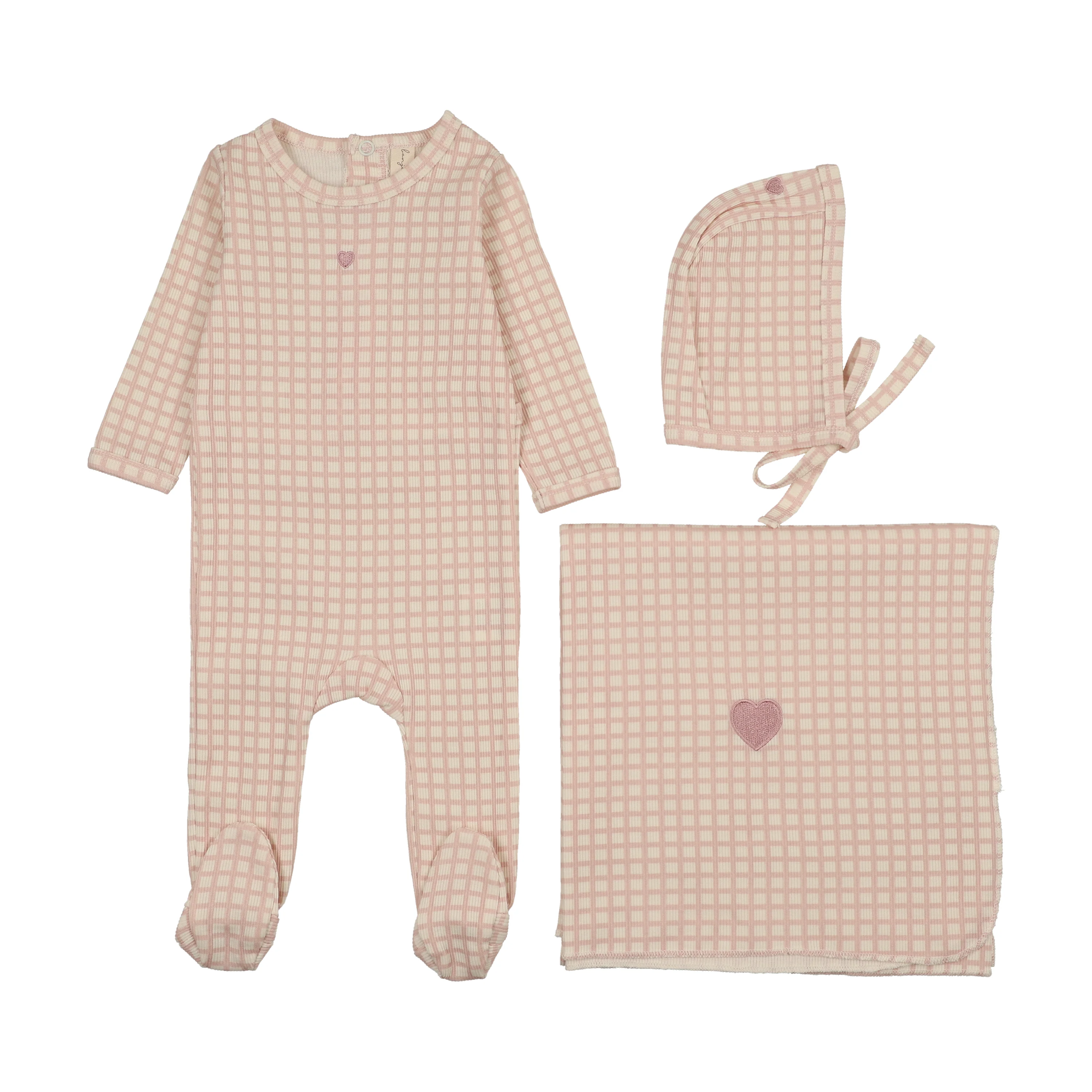Bonjoy Checkered Dreams Layette Set - Pink Heart