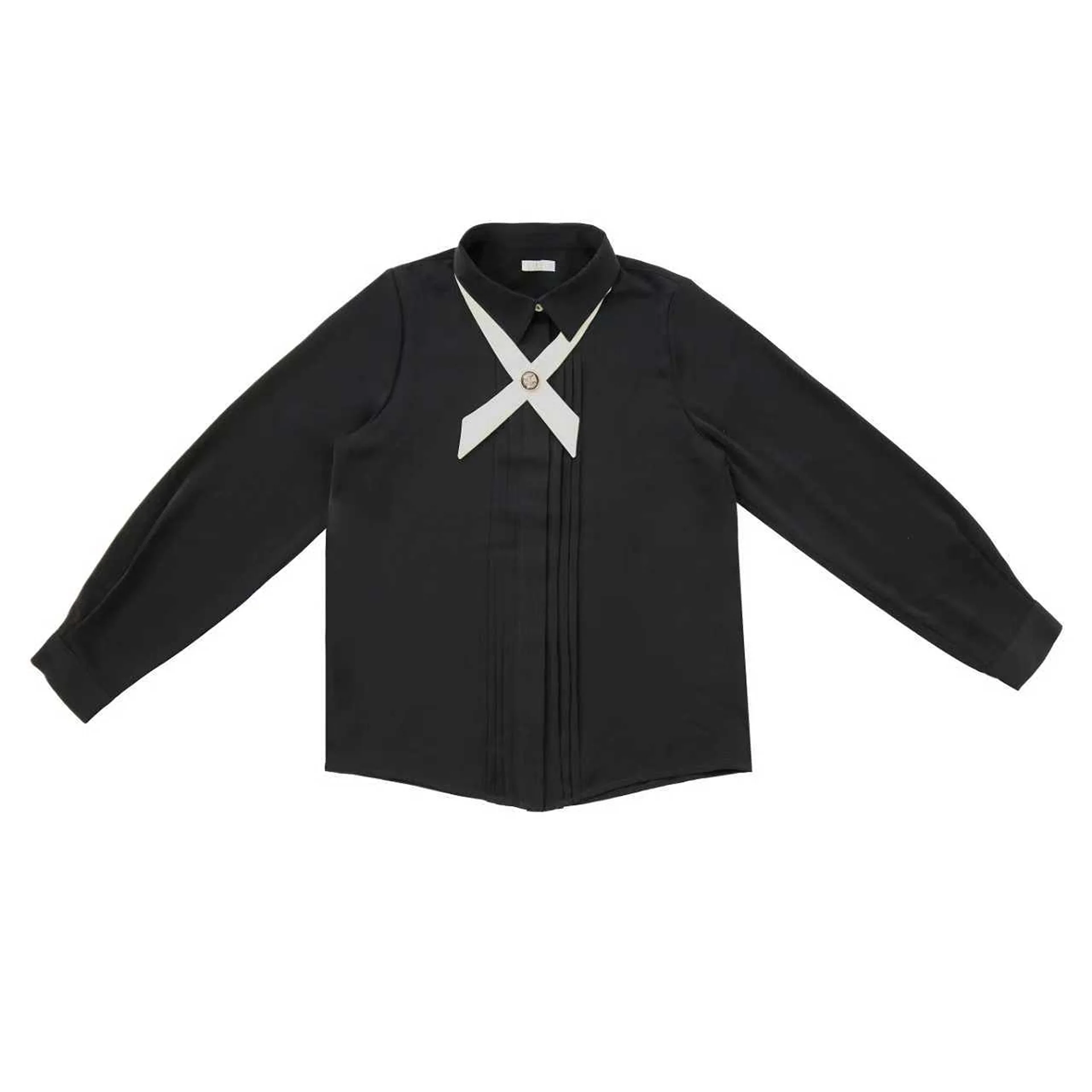 Coco Blanc Black Front Pleat Blouse (CB2008B)
