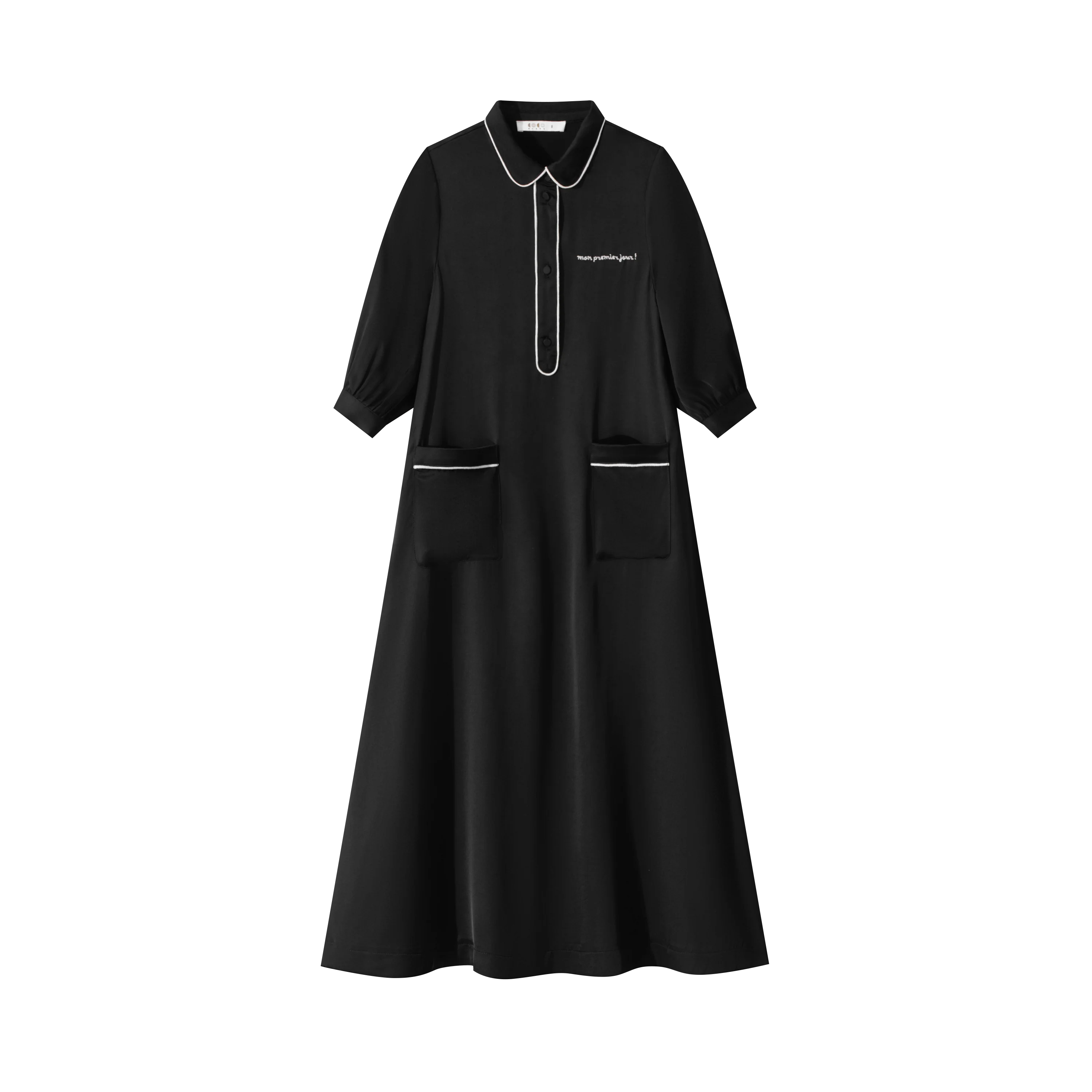 Coco Blanc Black Silk Shirt Dress Maxi