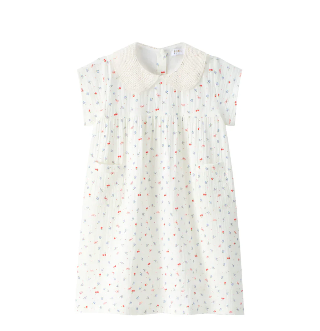 Coco Blanc Cherry Guaze Short Sleeve Cherry Guaze Dress