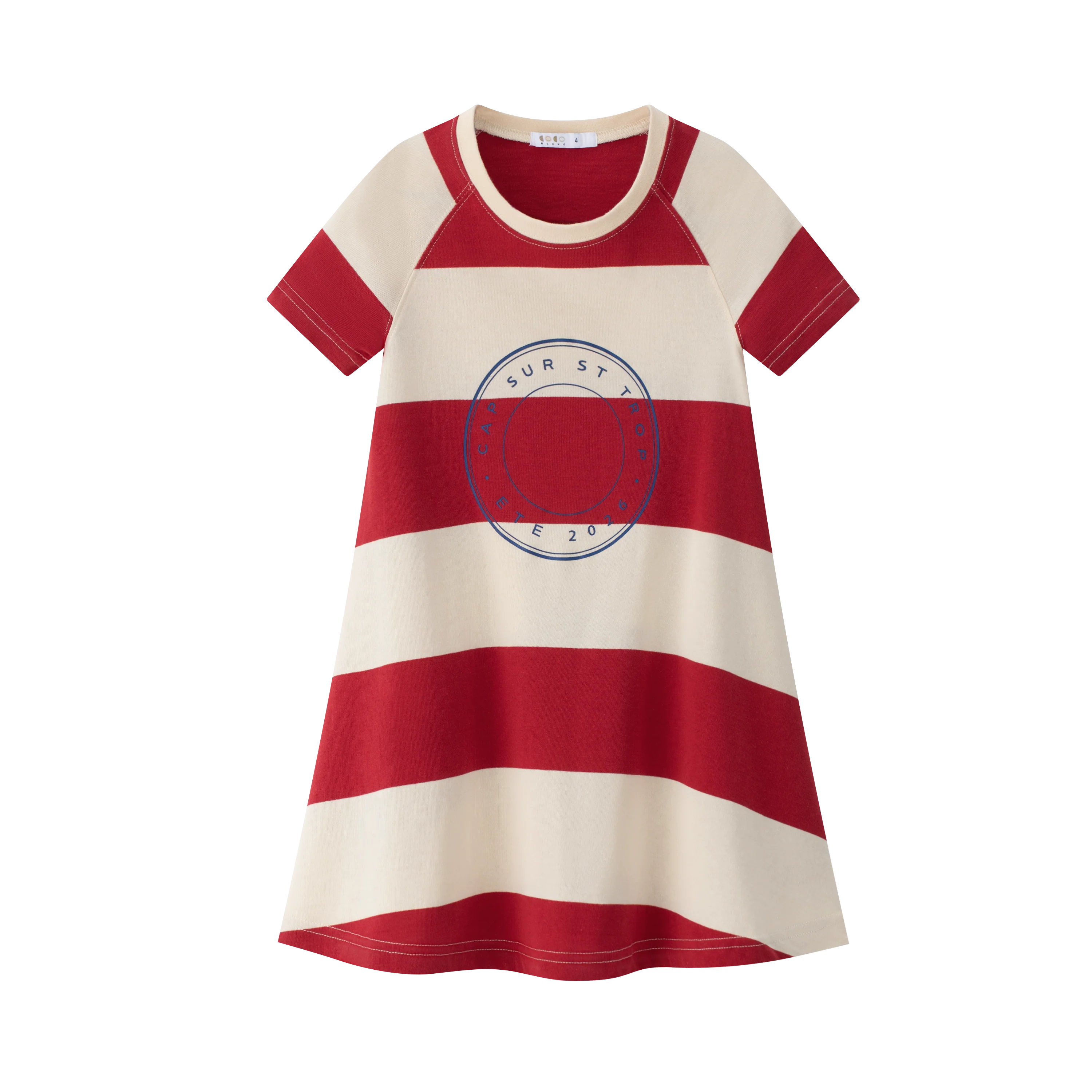 Coco Blanc Red Stripe Short Sleeved Striped A-line Dress