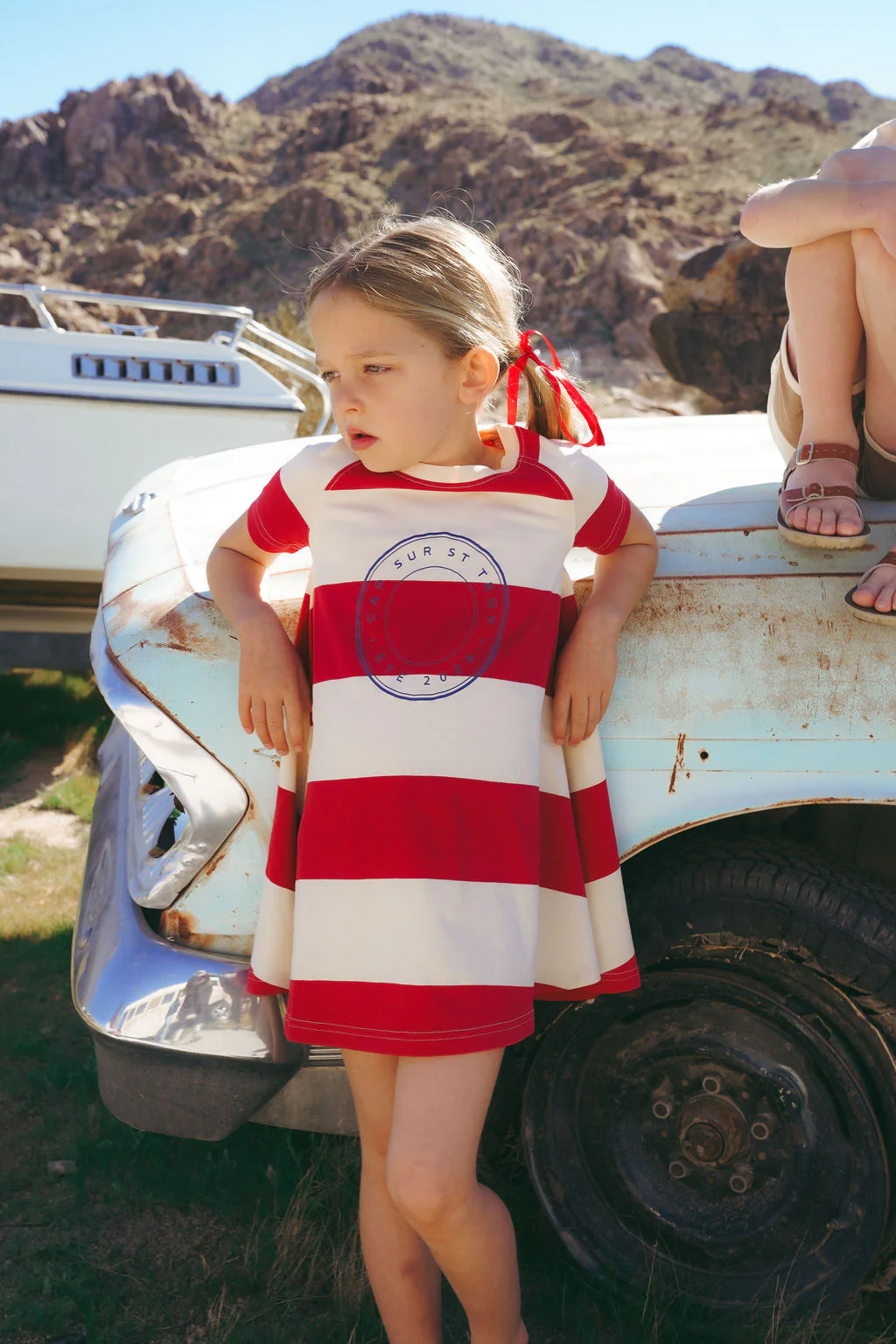 Coco Blanc Red Stripe Short Sleeved Striped A-line Dress - Image 2