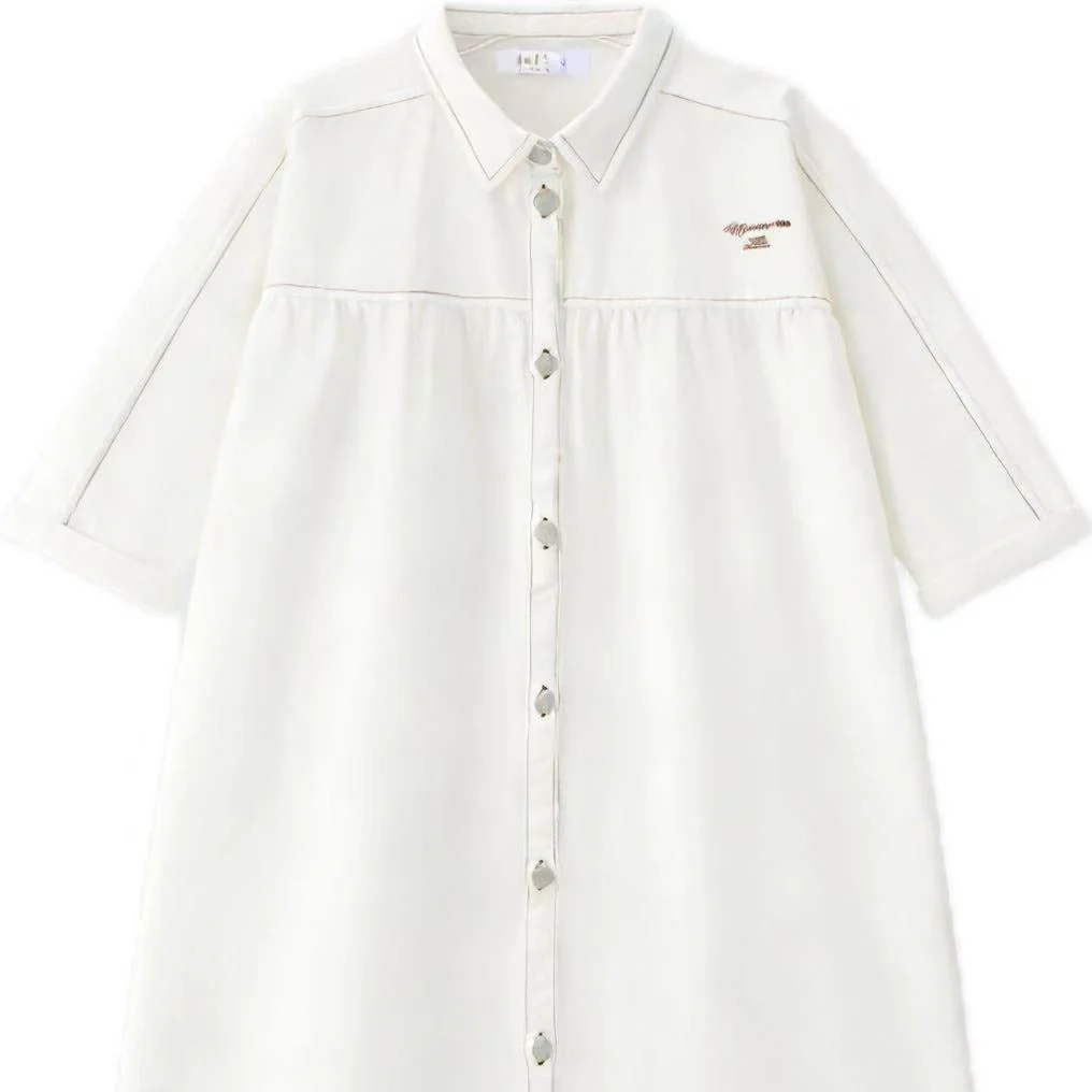 Coco Blanc White Denim Dress- 3/4 Sleeves
