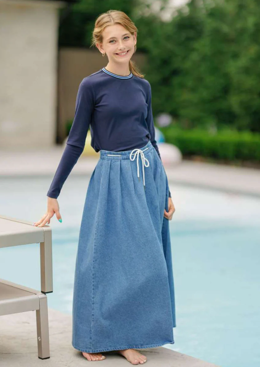 Daintti by Velvette Label Denim Drawstring Maxi Skirt - Image 2
