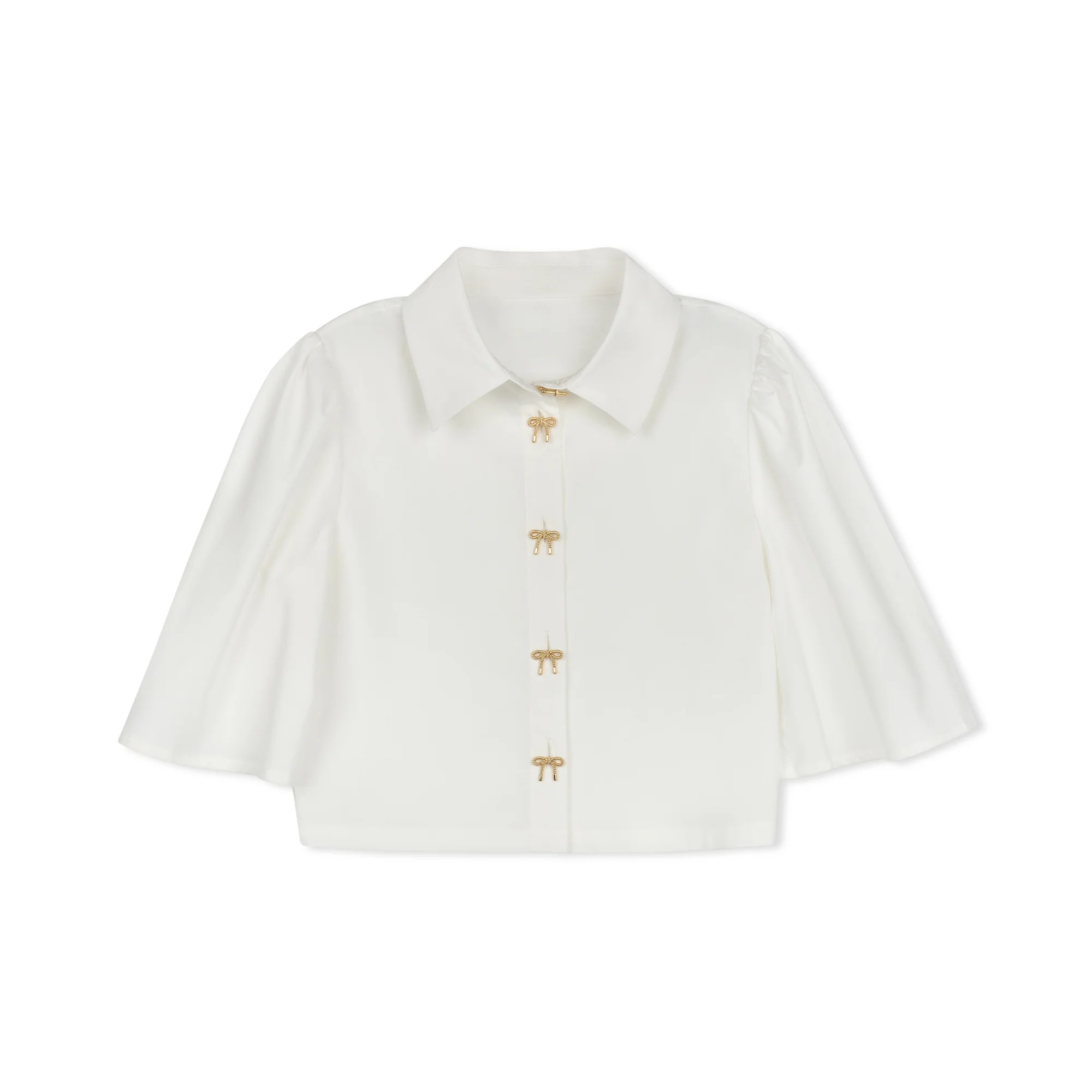 Daintti by Velvette Label Gold Bow Button Blouse