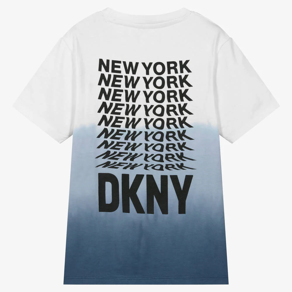 DKNY Teen Boys Blue Dip Dye Logo T-Shirt - Image 2