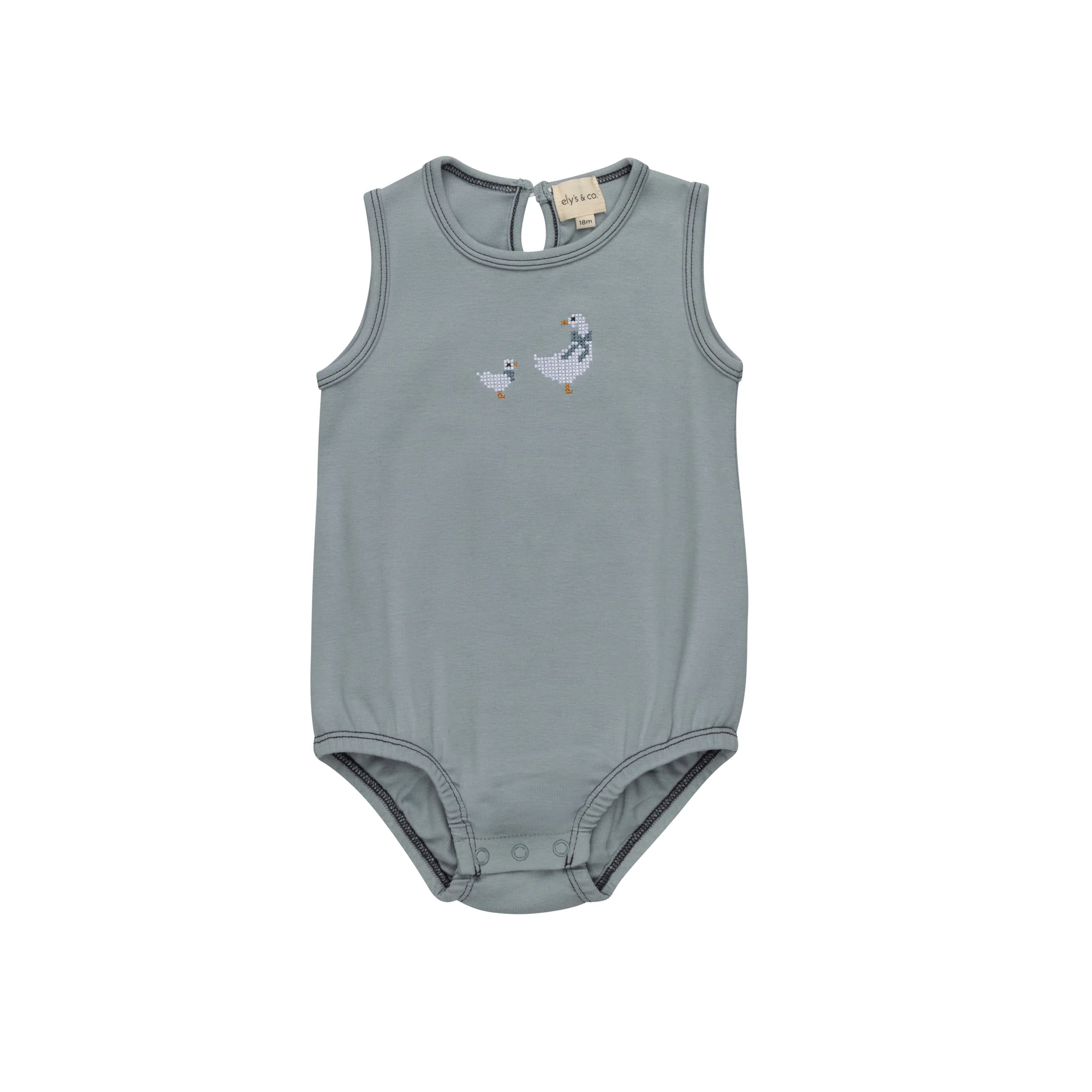 Ely's & Co Cotton Cross Stitch Duckling Collection Blue Romper