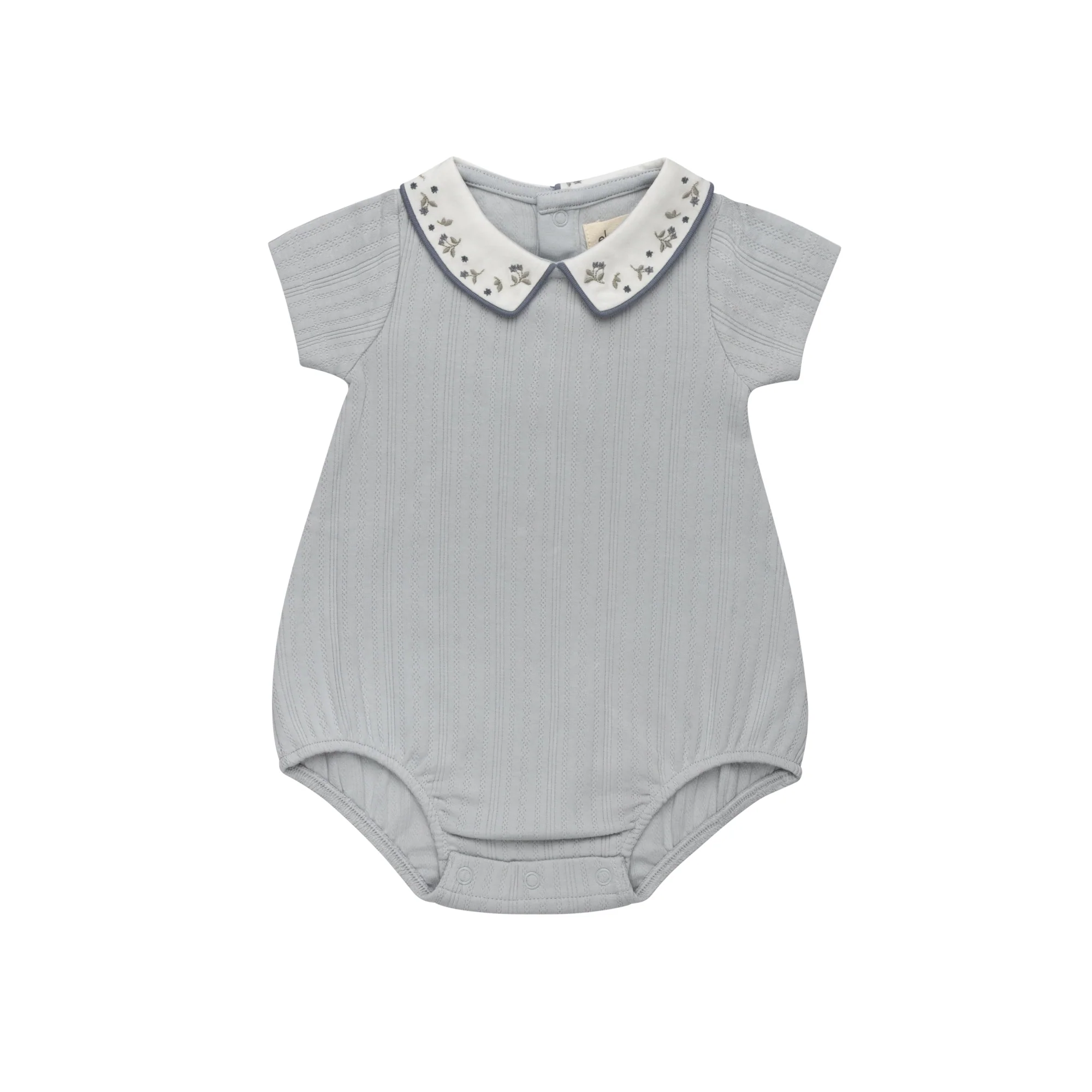 Ely's & Co Floral Embroidered Collar Collection Blue Romper