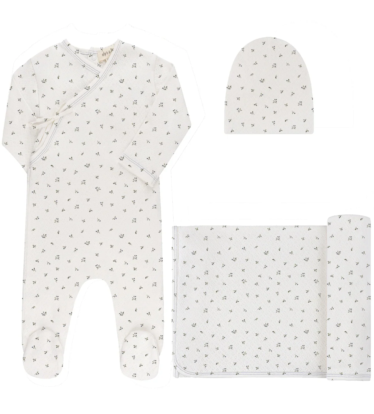 Ely's & Co Floral Pointelle Collection Ivory Blue Take Me Home Set