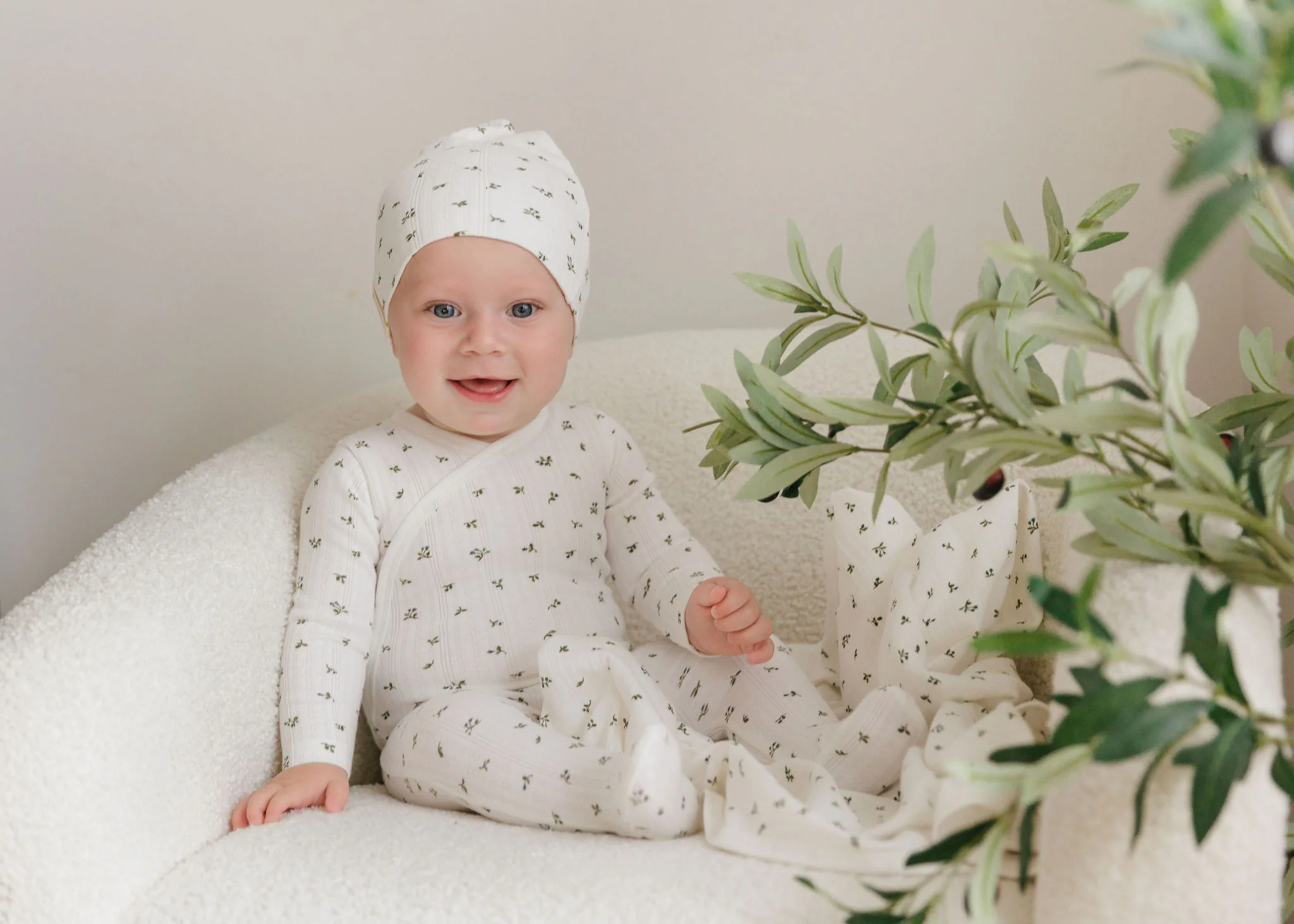 Ely's & Co Floral Pointelle Collection Ivory Blue Take Me Home Set - Image 2