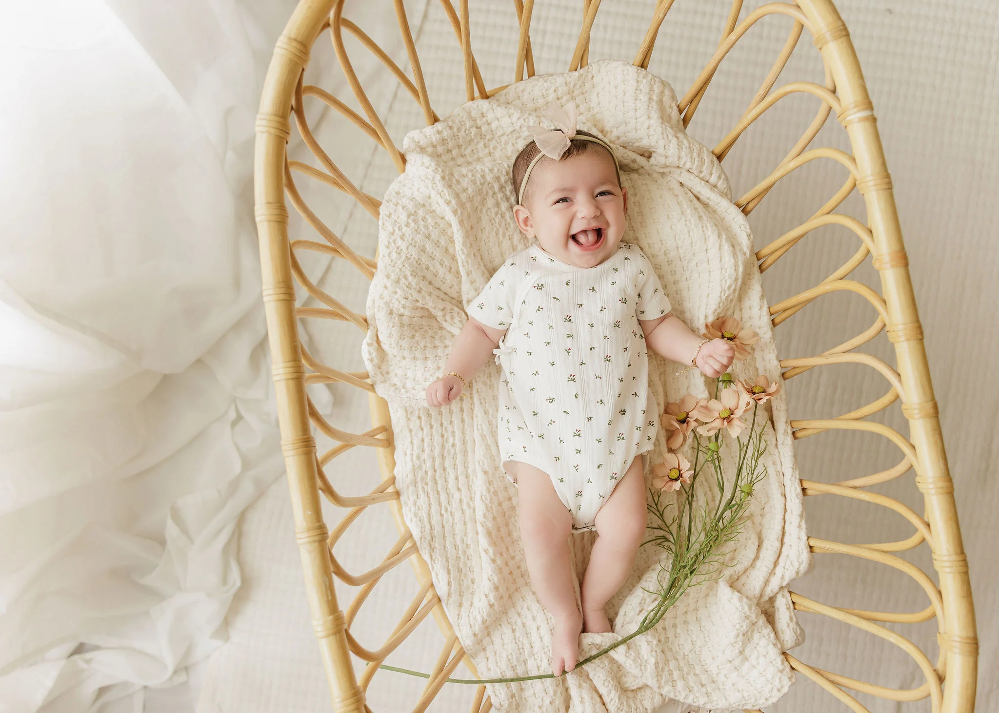 Ely's & Co Floral Pointelle Collection Ivory Pink Romper - Image 2