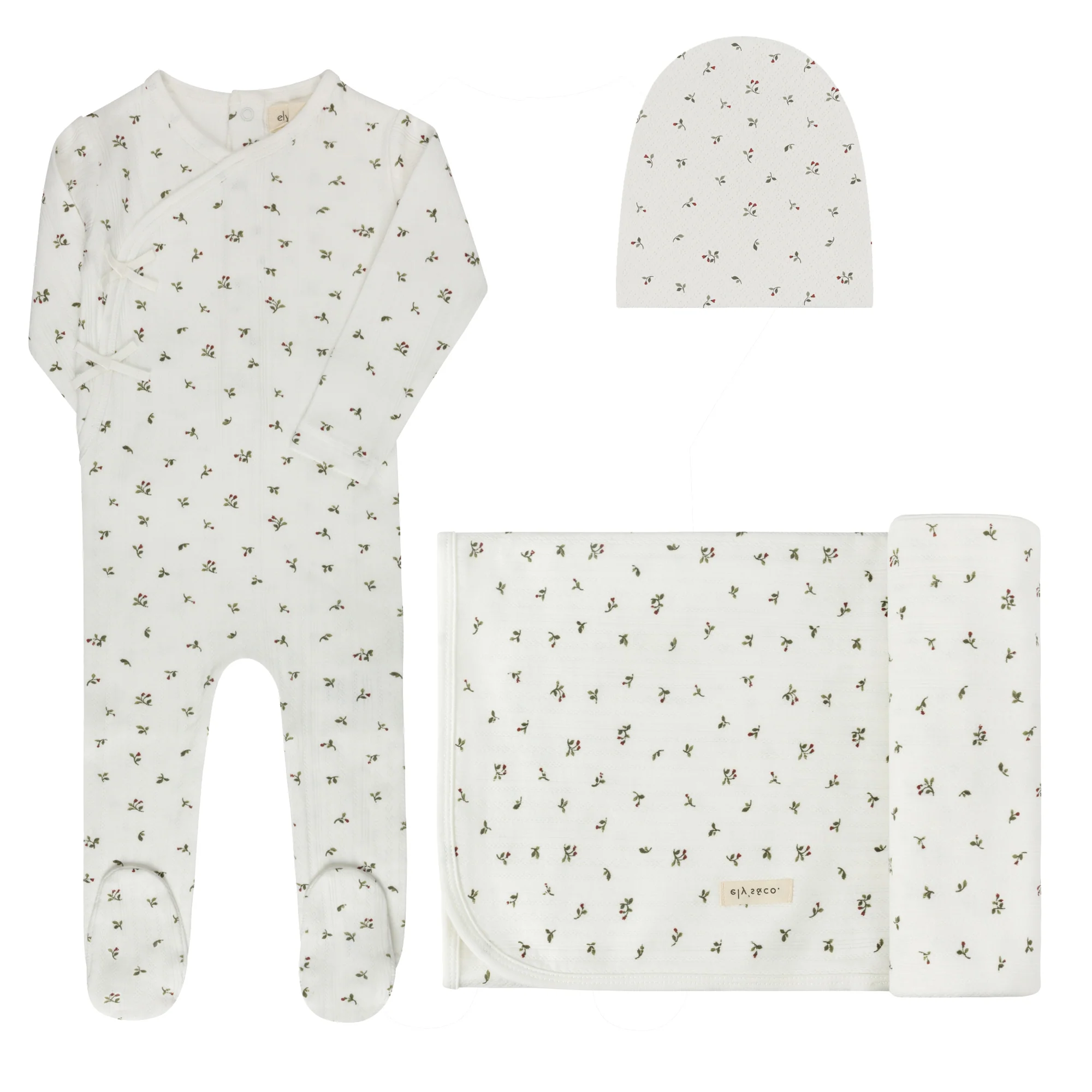 Ely's & Co Floral Pointelle Collection Ivory Pink Take Me Home Set