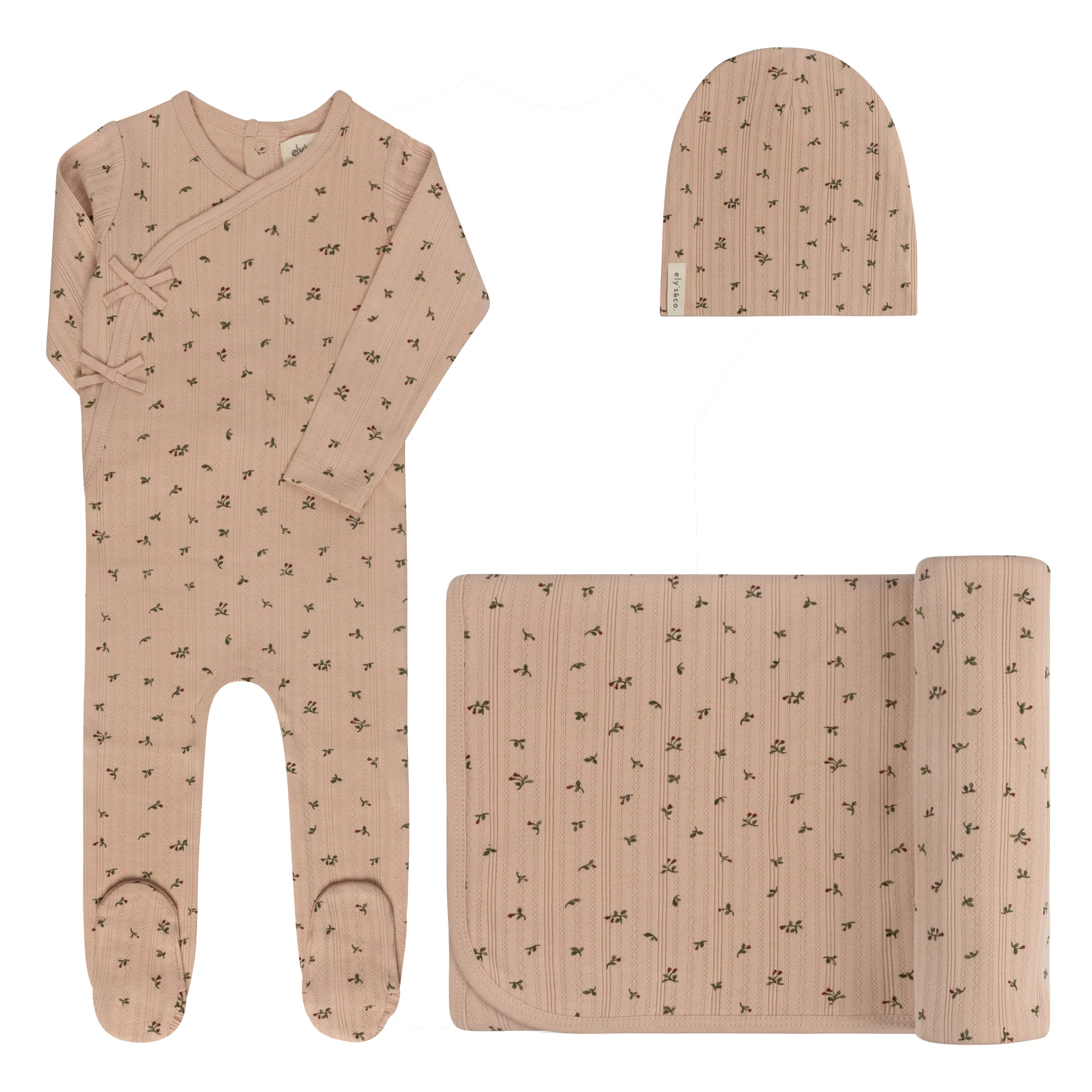 Ely's & Co Floral Pointelle Collection Pink Take Me Home Set