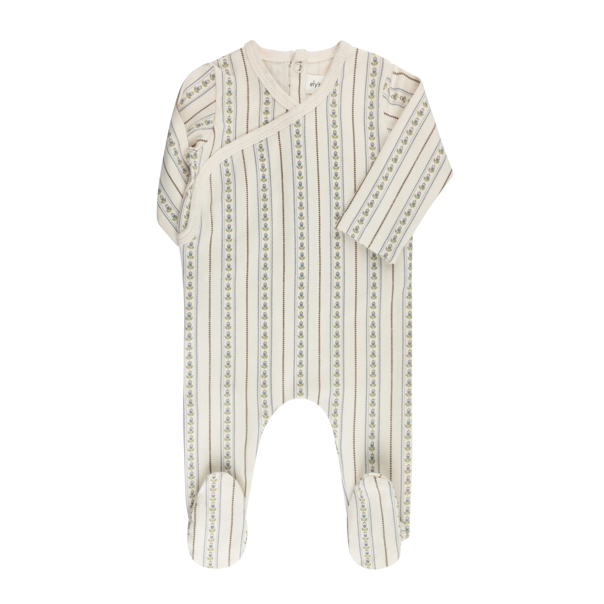 Ely's & Co Jersey Cotton Linear Tulip Ivory Blue Footie