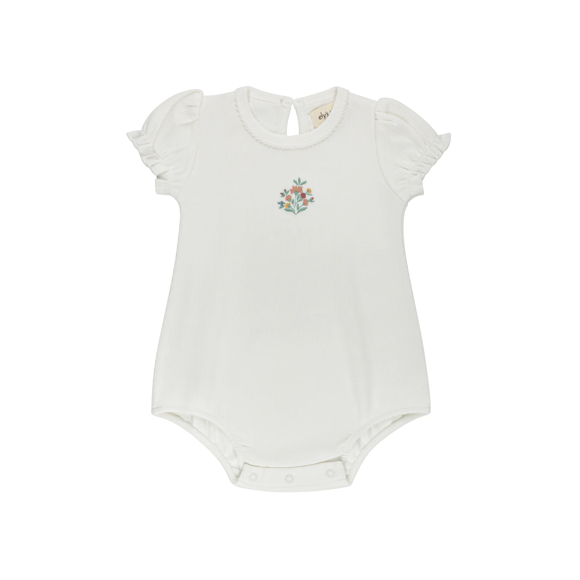 Ely's & Co Ribbed Floral Embroidered Collection Ivory Romper