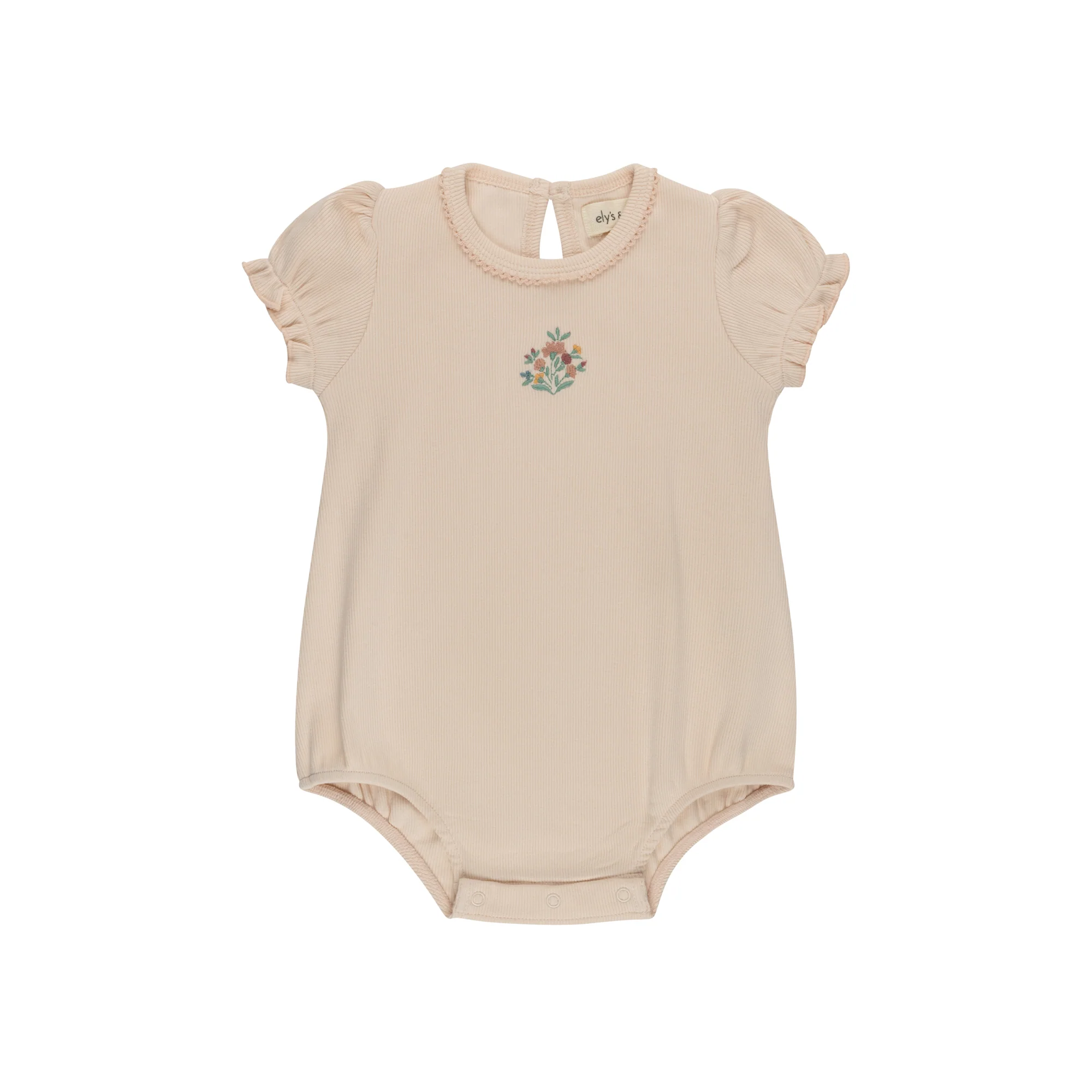 Ely's & Co Ribbed Floral Embroidered Collection Pink Romper