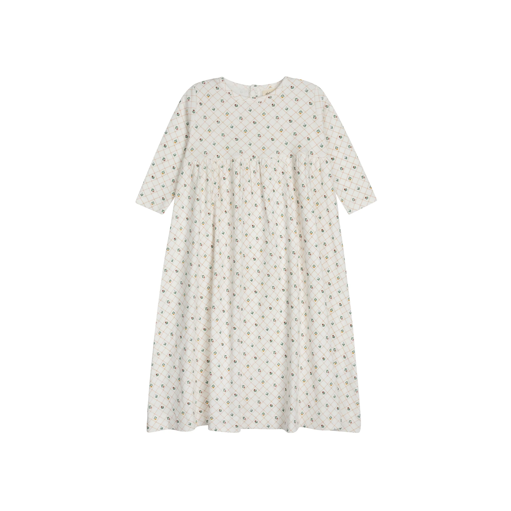 Ely's & Co Ribbed Floral Grid Pattern Collection Ivory 3/4 Sleeve Dress