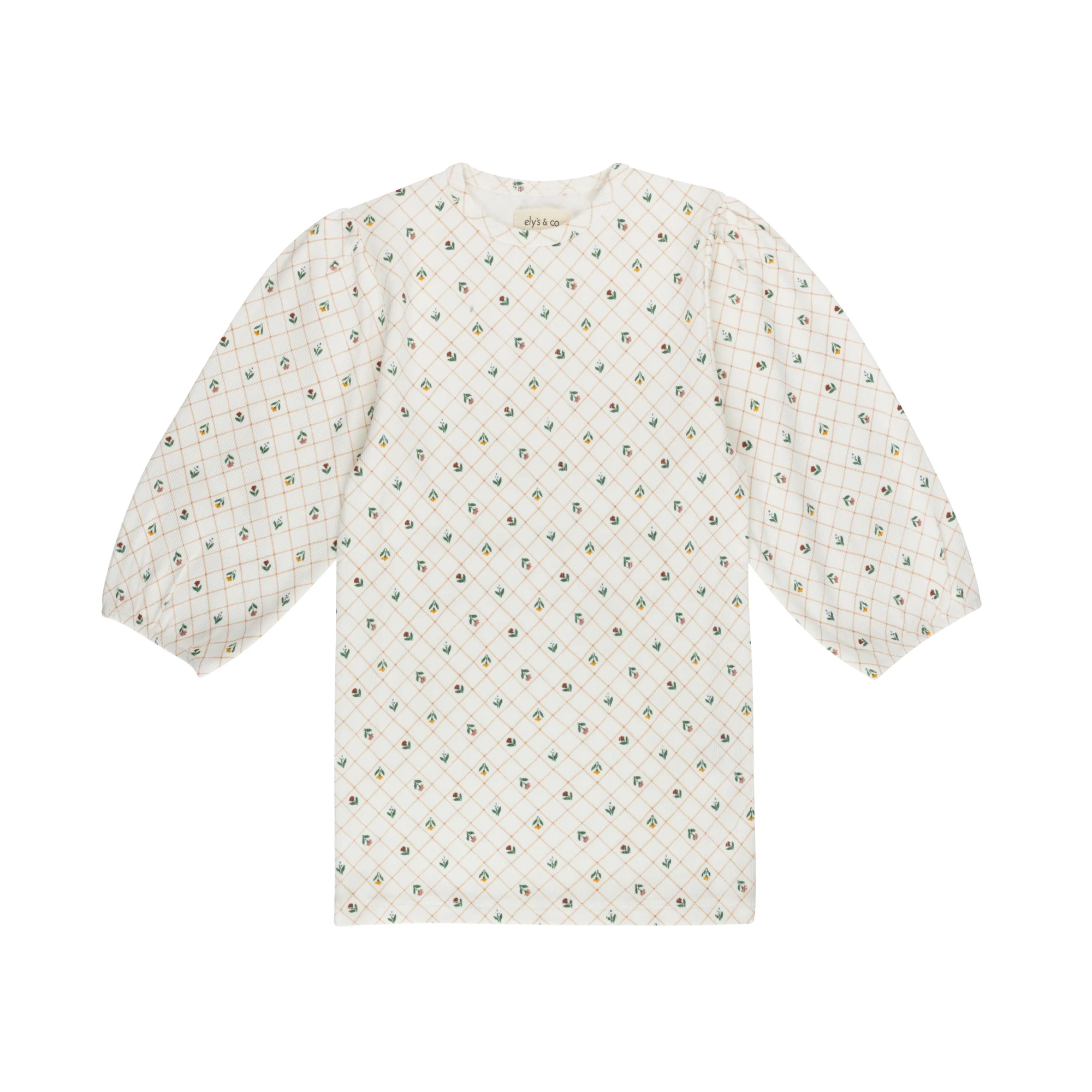 Ely's & Co Ribbed Floral Grid Pattern Collection Ivory 3/4 Tshirt
