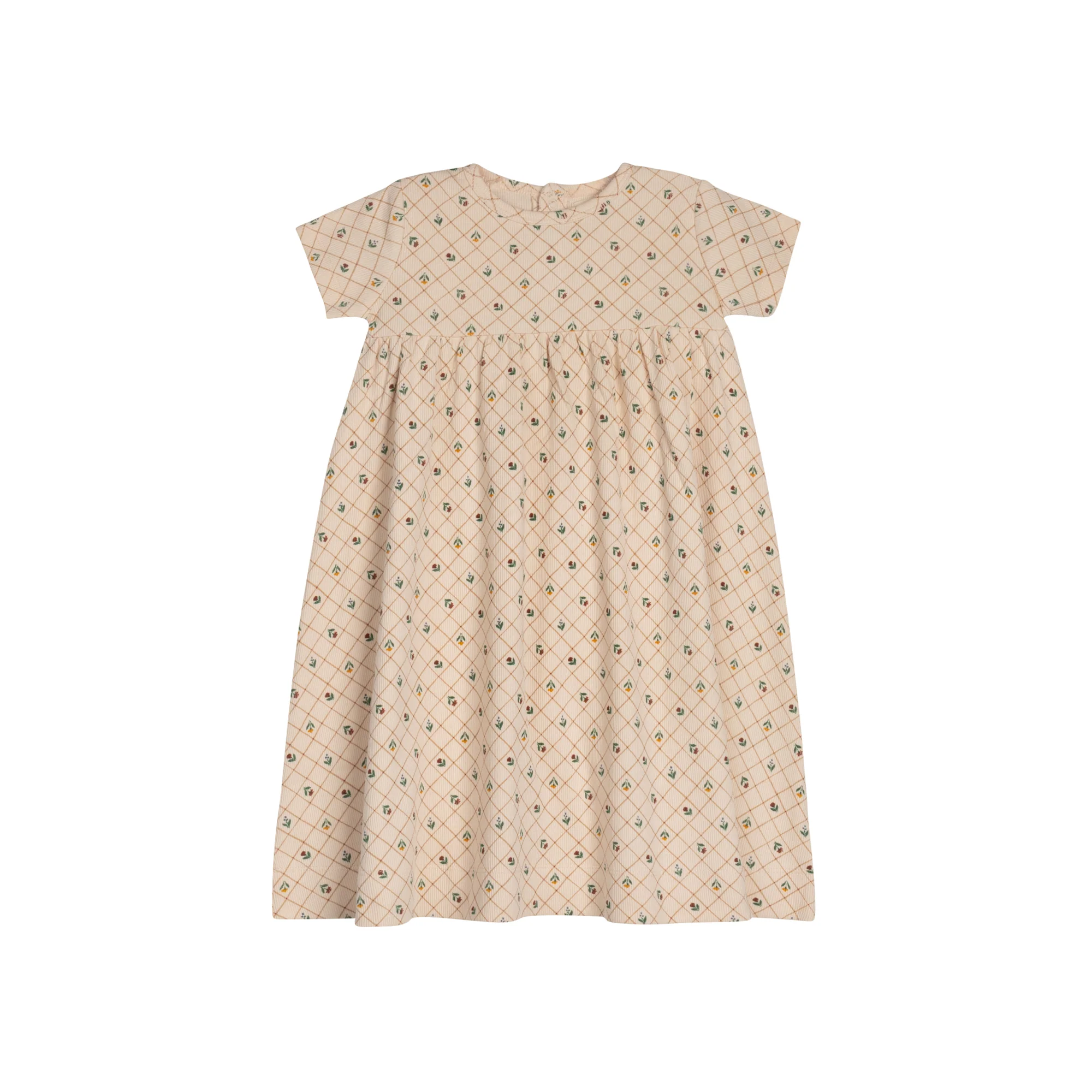 Ely's & Co Ribbed Floral Grid Pattern Collection Pink Short Sleeve Dress