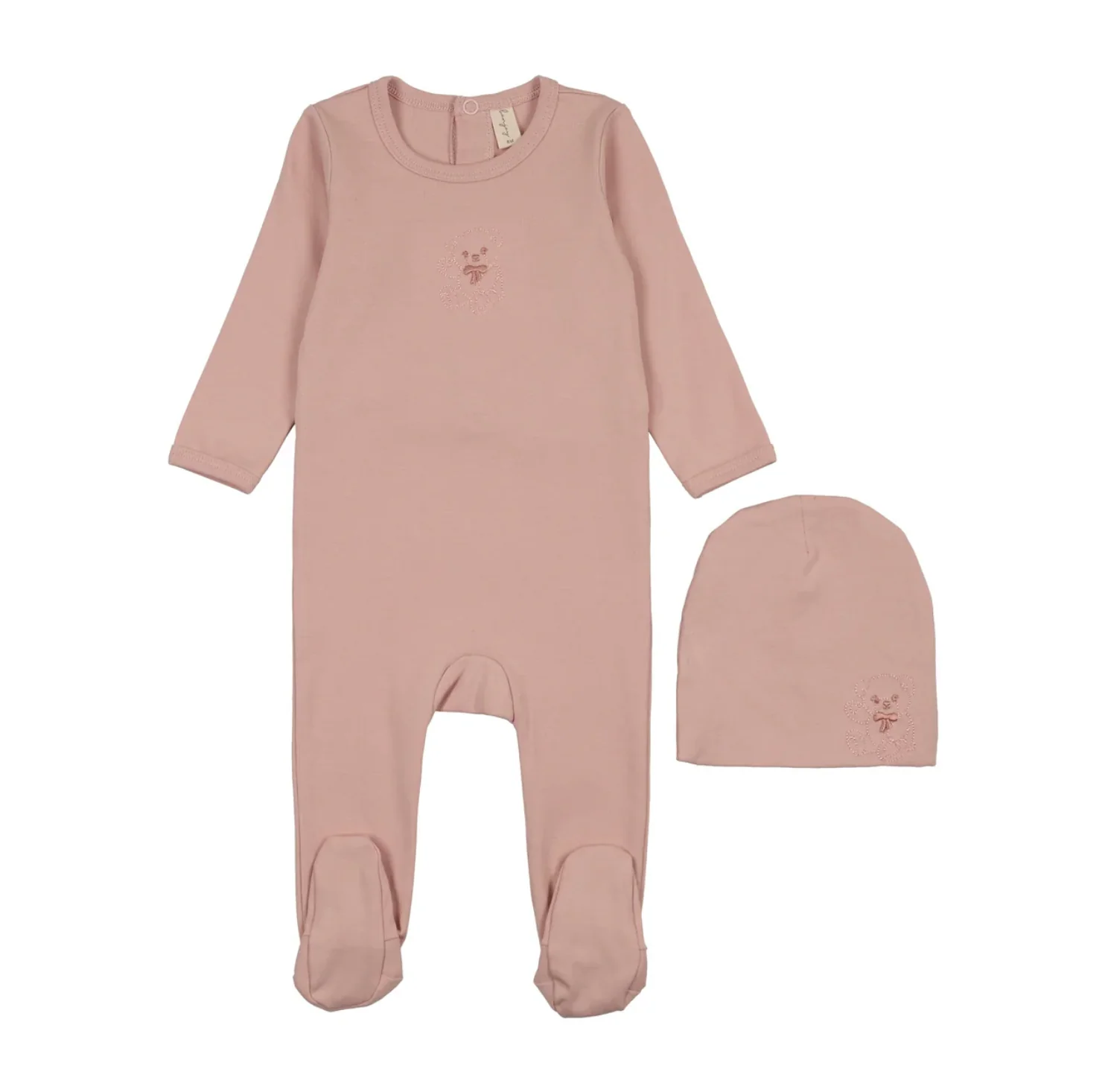 Bonjoy Embroidered Graphic Footie Set - Pink/Pink Teddy