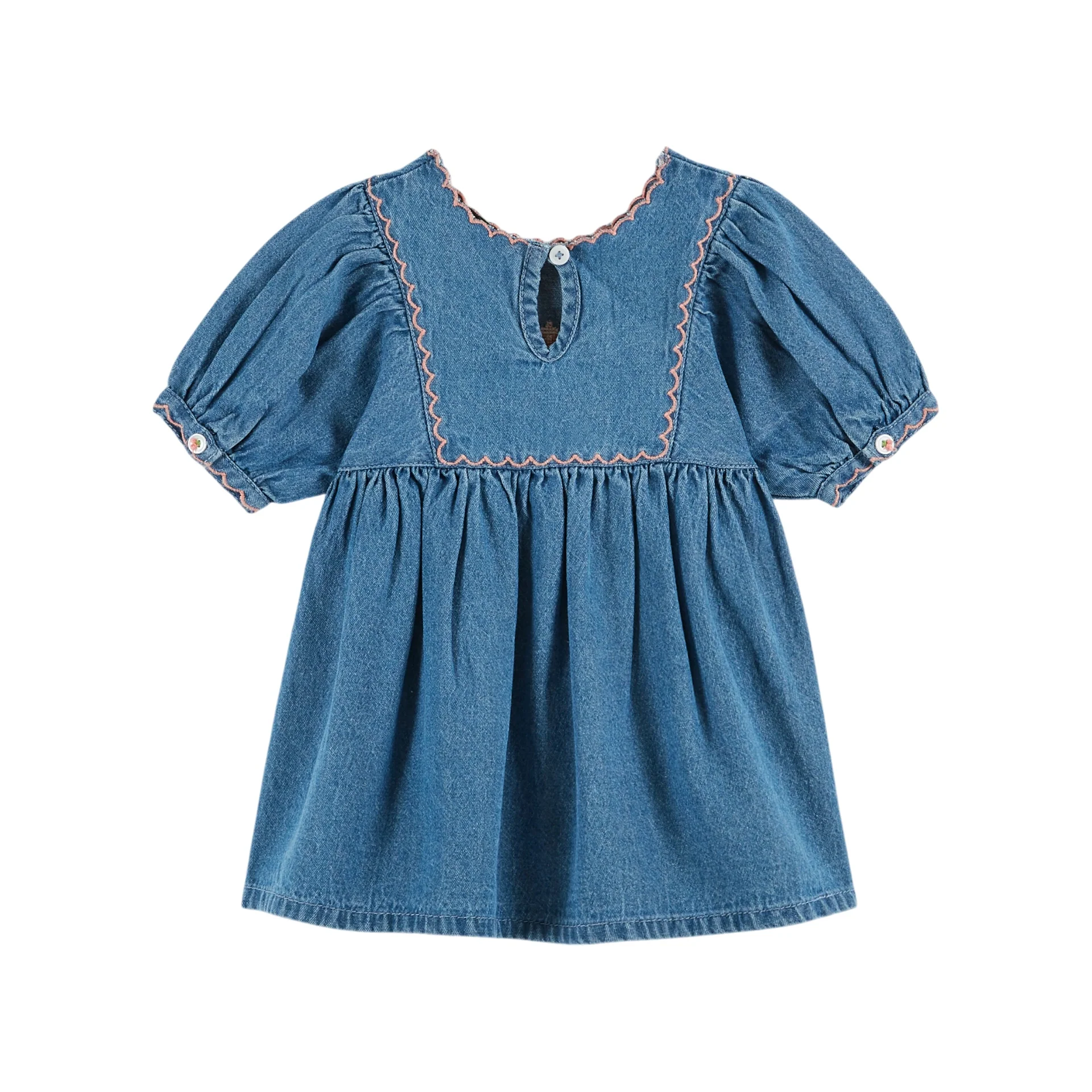 Emile Et Ida Embroidered Baby Dress (AD071) - Denim Light - Image 2