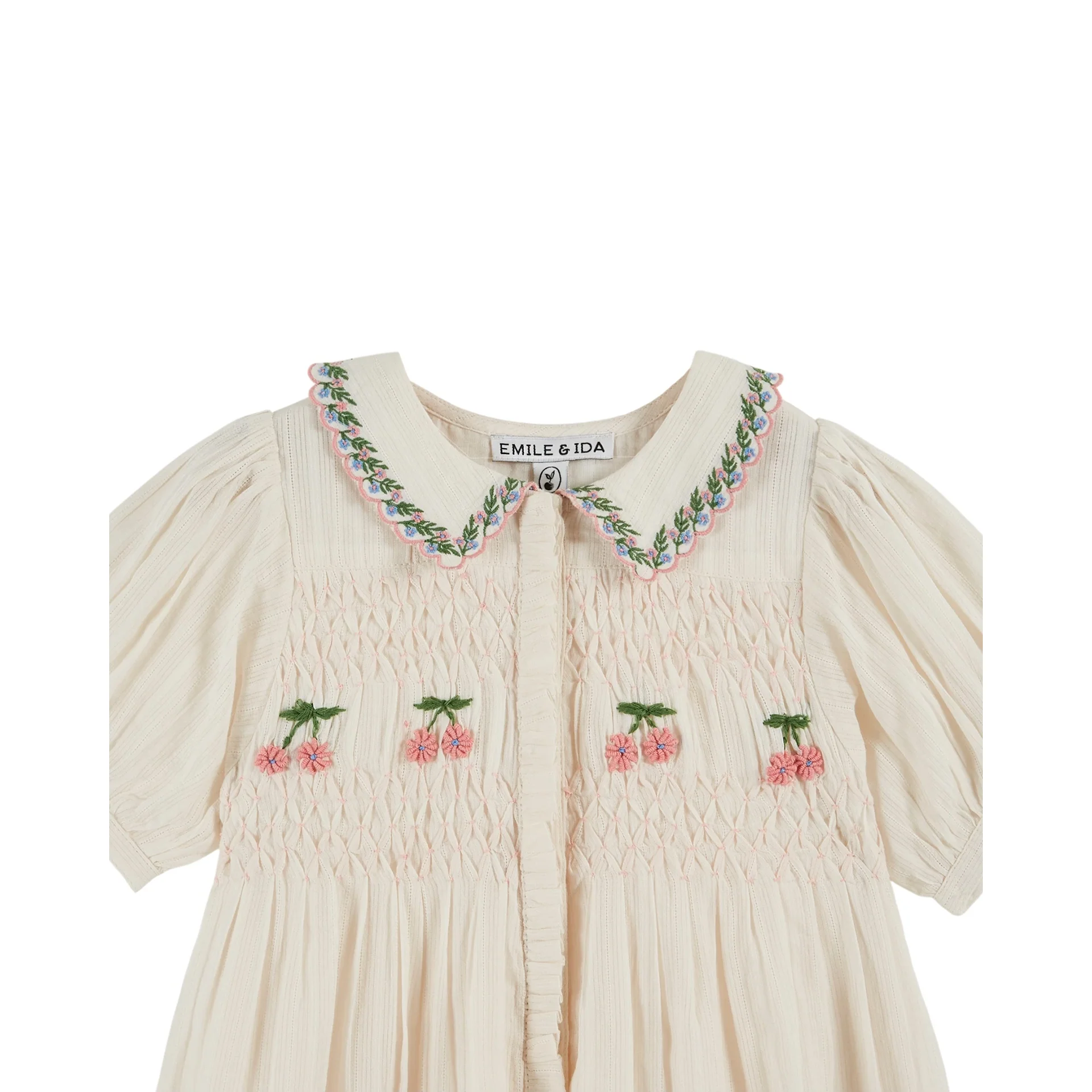 Emile Et Ida Smocked Hand Embroidered Dress (AD156) - Creme - Image 2