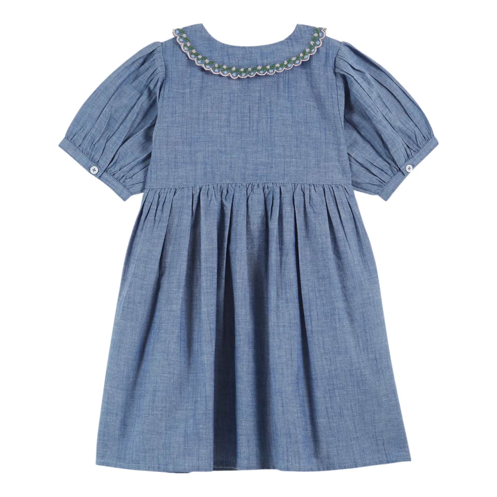 Emile Et Ida Smocked Hand Embroidered Dress (AD156A) - Chambray - Image 2