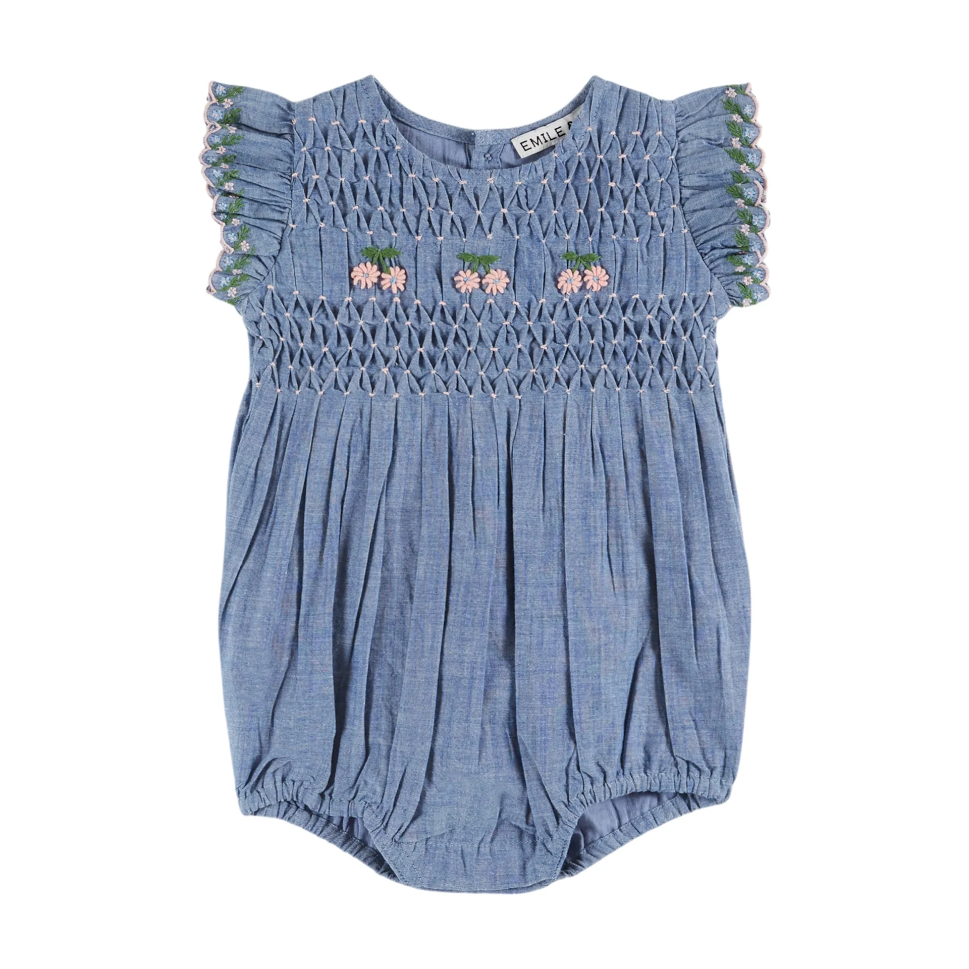 Emile Et Ida Smocked Hand Embroidered Jumps (AD160A) - Chambray