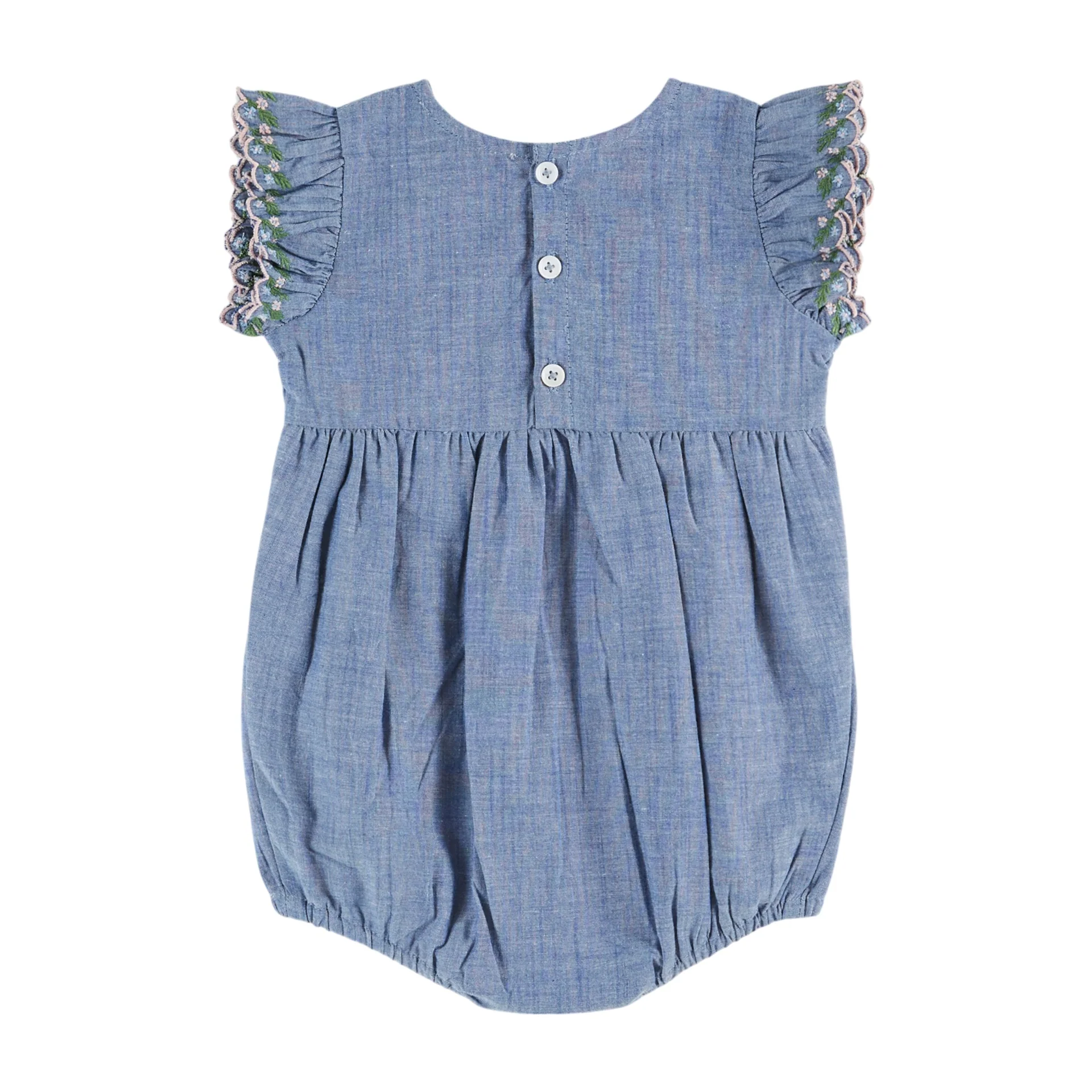 Emile Et Ida Smocked Hand Embroidered Jumps (AD160A) - Chambray - Image 2