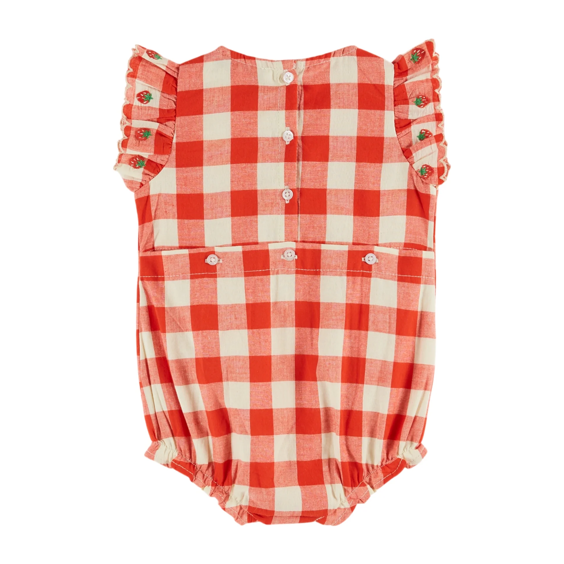Emile Et Ida Strawberry Embroidered Romper (AD169) - Vichy Rouge - Image 2