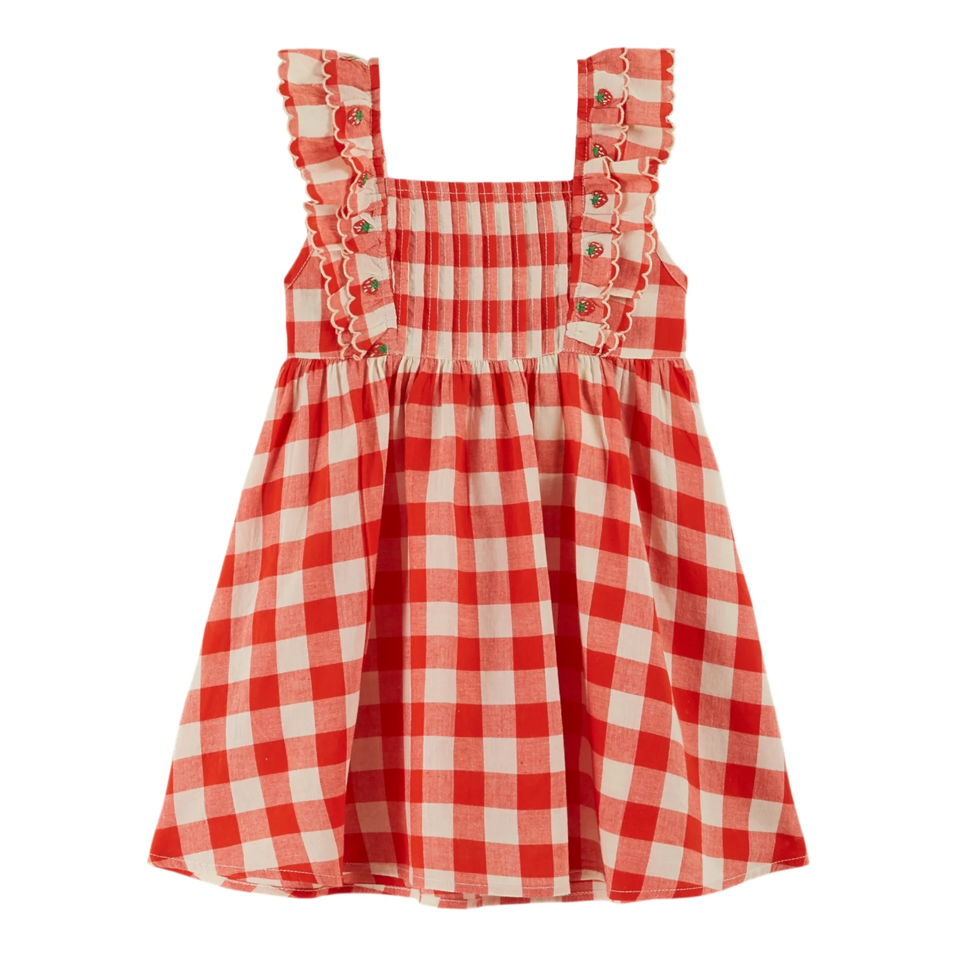 Emile Et Ida Checked Embroidered Dress (AD189) - Vichy Rouge
