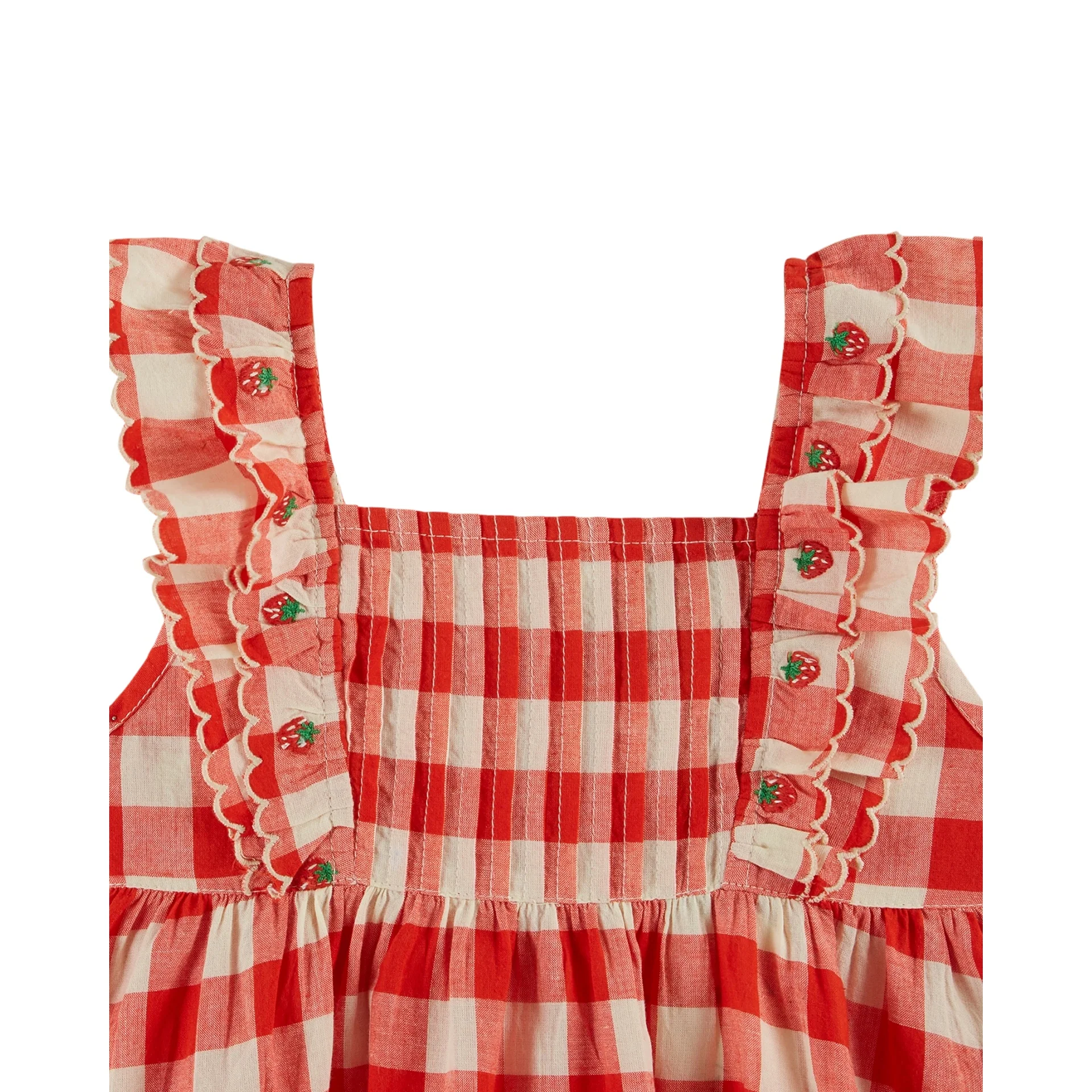 Emile Et Ida Checked Embroidered Dress (AD189) - Vichy Rouge - Image 2
