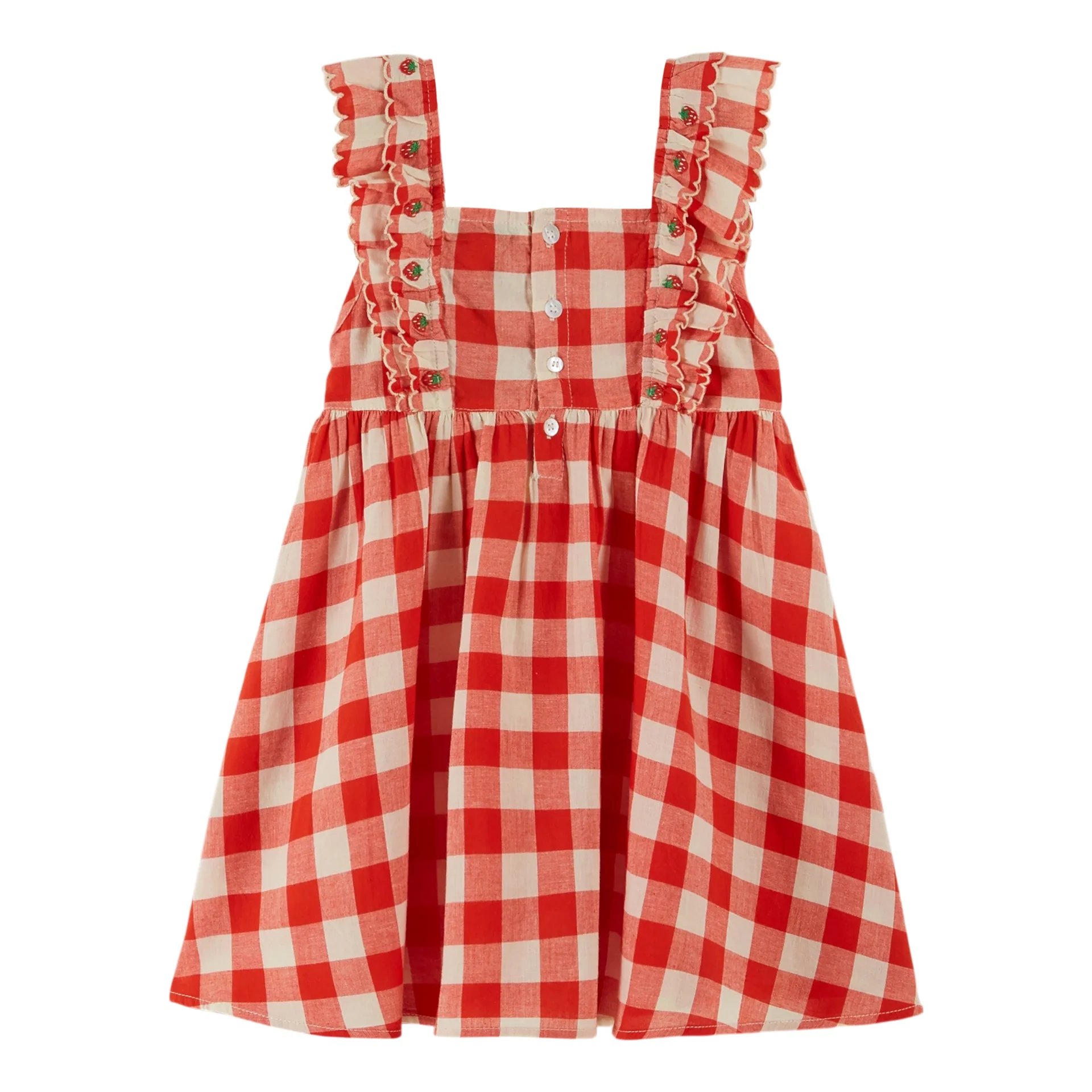 Emile Et Ida Checked Embroidered Dress (AD189) - Vichy Rouge - Image 3