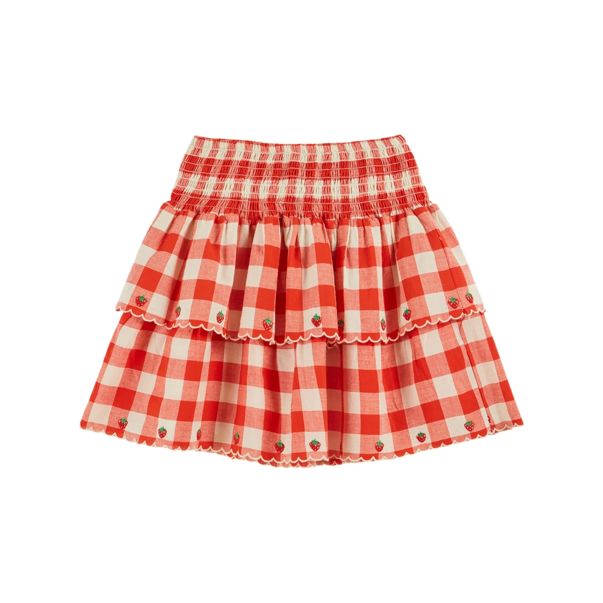 Emile Et Ida Checked Embroidered Skirt (AD193) - Vichy Rouge